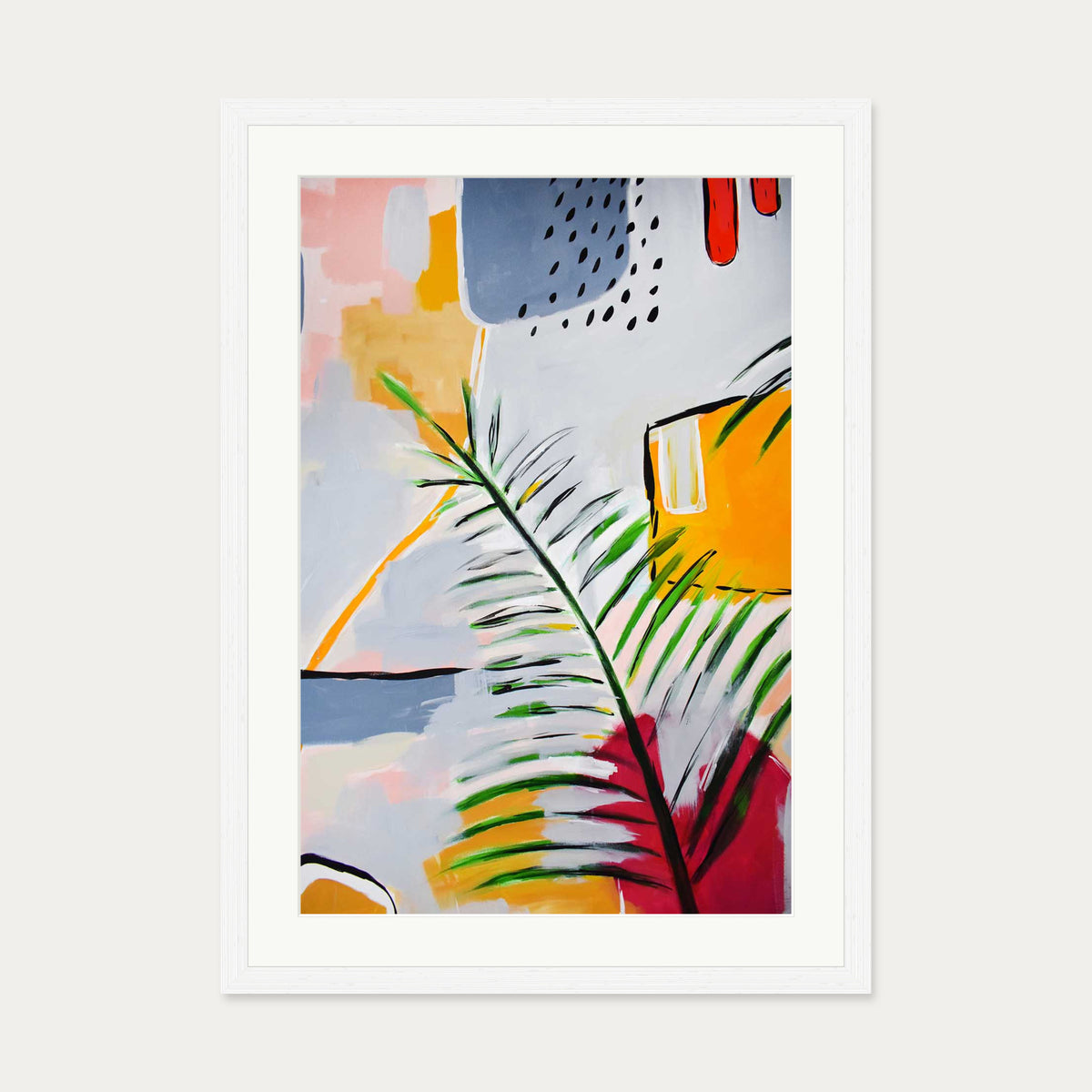 Botanical Abstract Leaf Art Print — 50 x 70 cm — White Frame