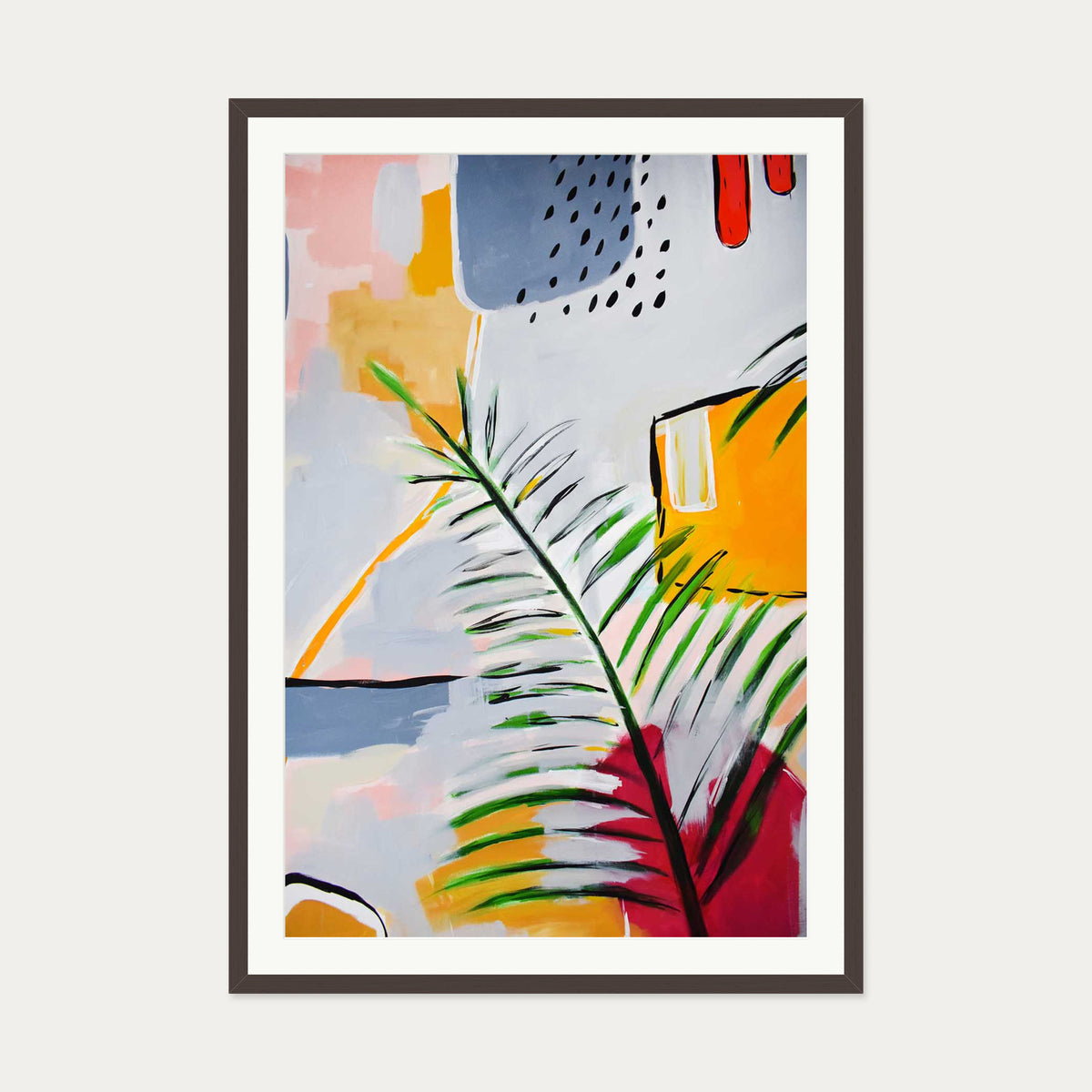 Botanical Abstract Leaf Art Print — 70 x 100 cm — Brown Frame