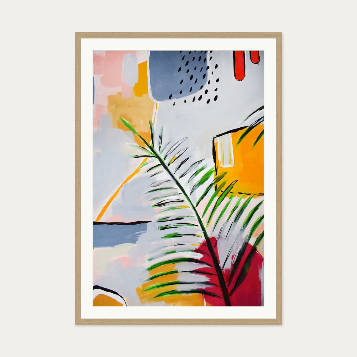 Botanical Abstract Leaf Art Print — 70 x 100 cm — Oak Frame