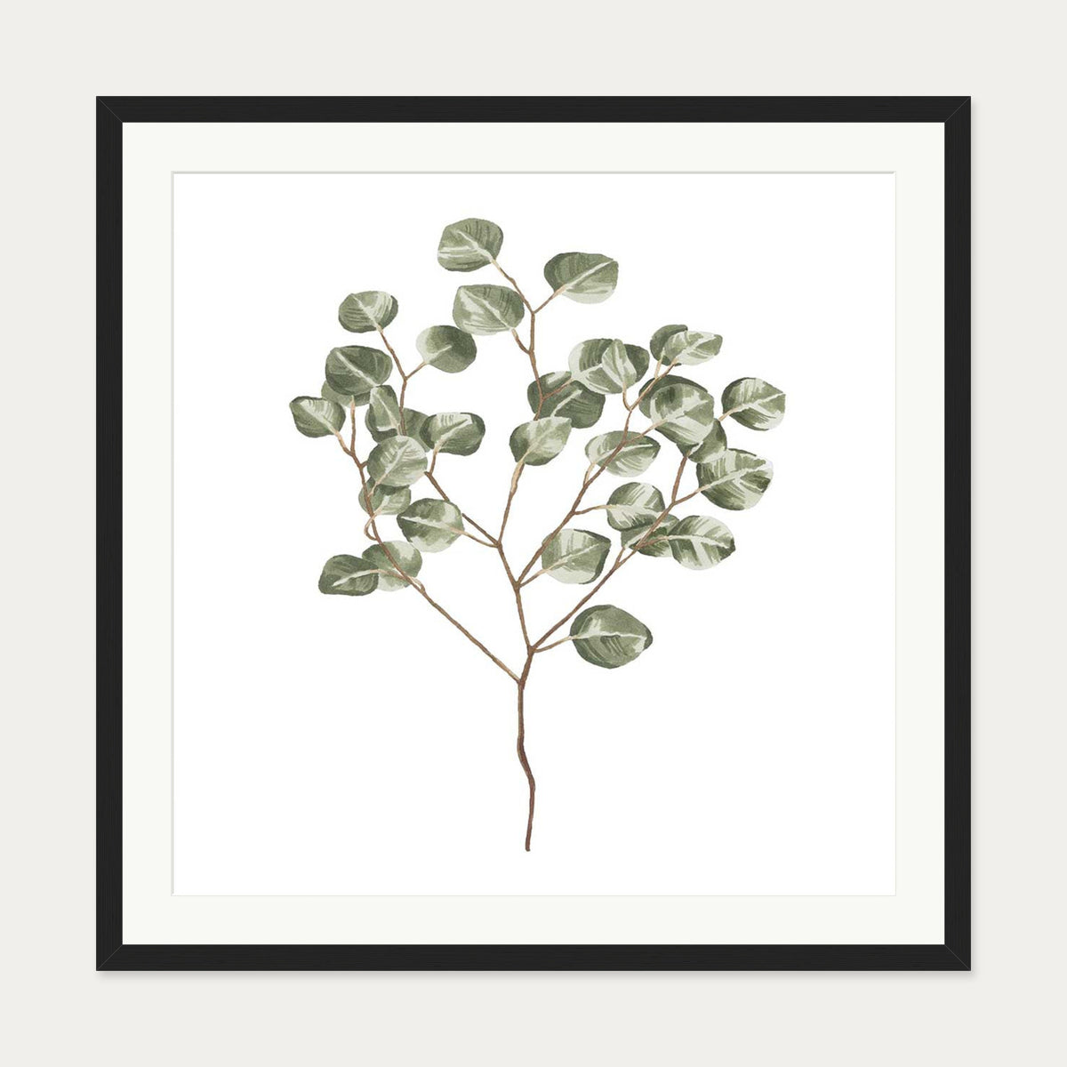 Botanical Branch Square Art Print — 70 x 70 cm — Black Frame