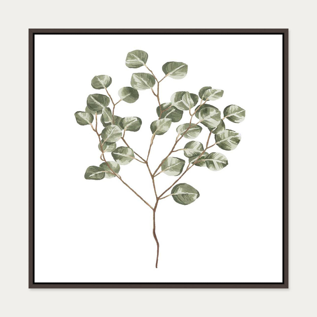 Botanical Branch Square Canvas Art — 70 x 70 cm — Brown Frame