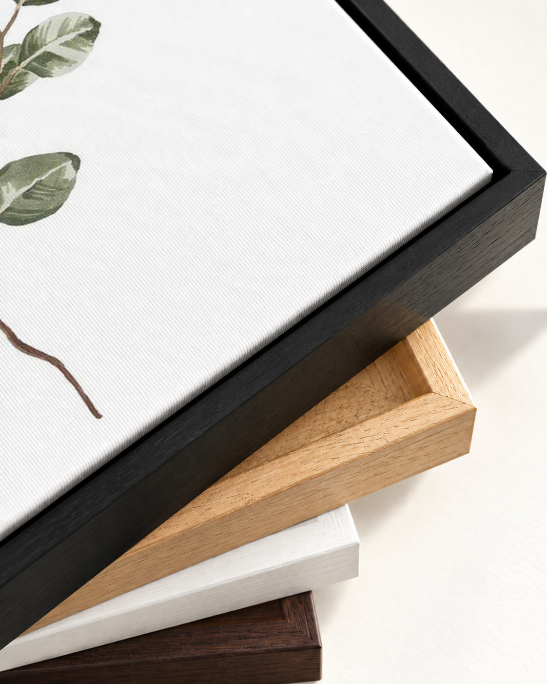 Botanical Branch Square Canvas Art — framed canvas corner and wrapped canvas detail