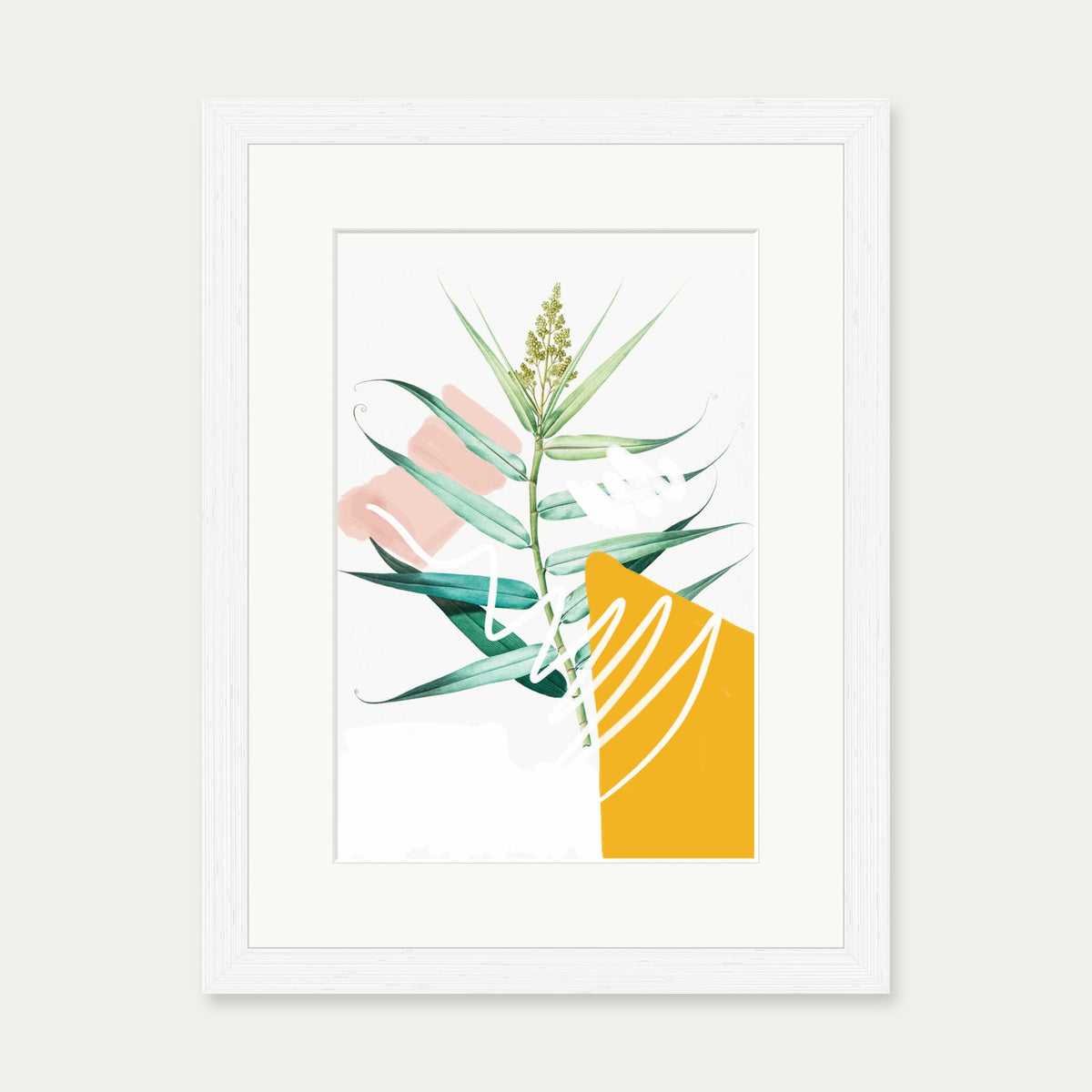 Botanical Contemporary Leaf Art Print — 30 x 40 cm — White Frame