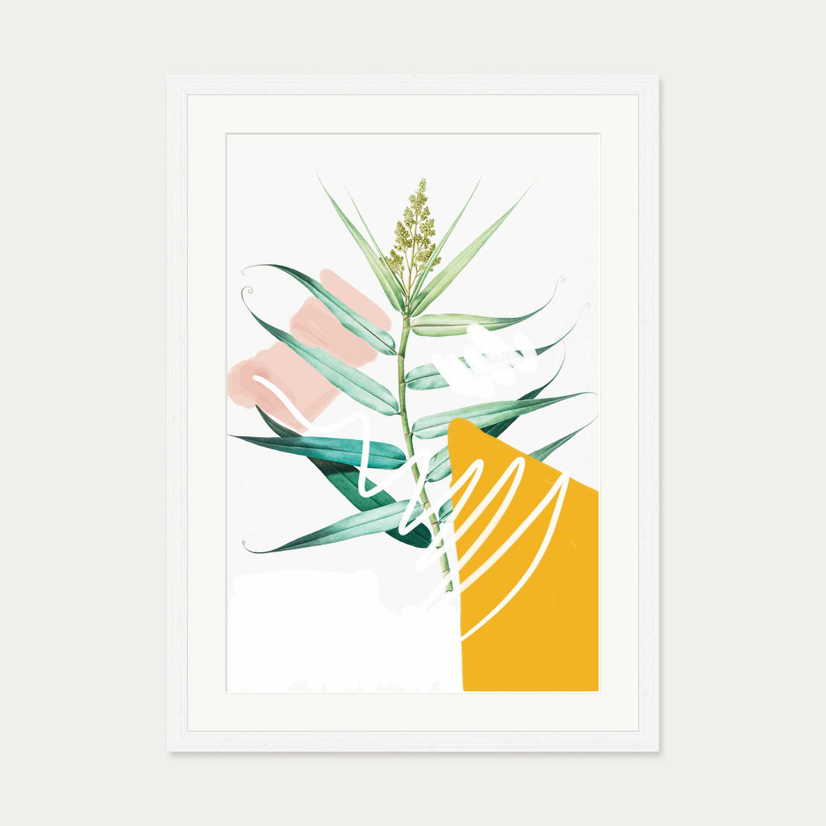Botanical Contemporary Leaf Art Print — 50 x 70 cm — White Frame