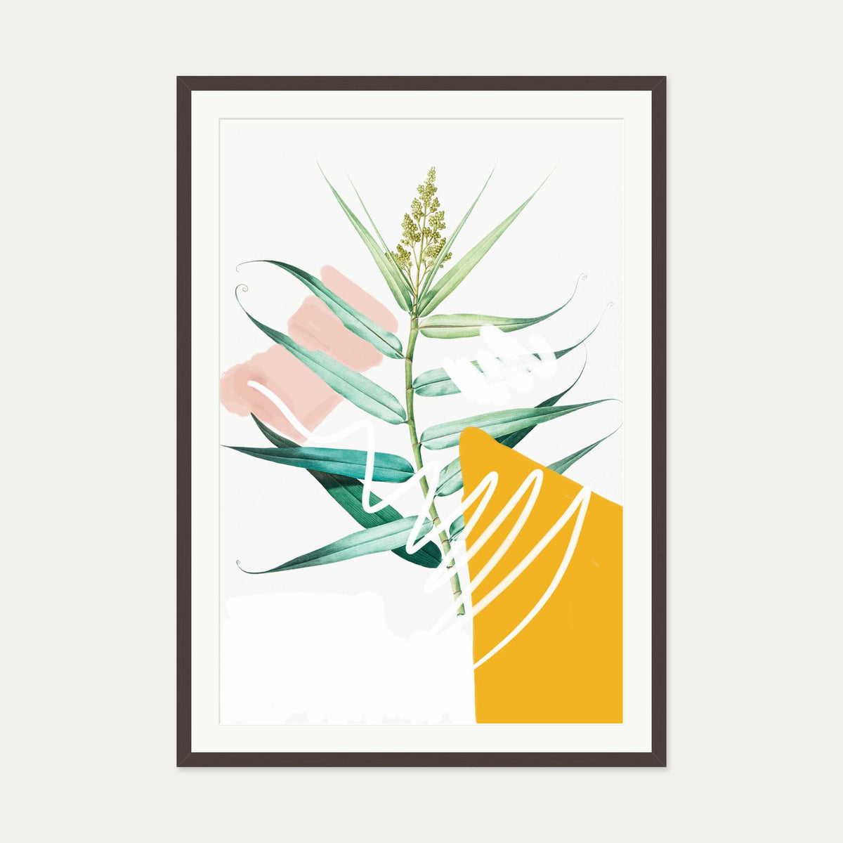 Botanical Contemporary Leaf Art Print — 70 x 100 cm — Brown Frame