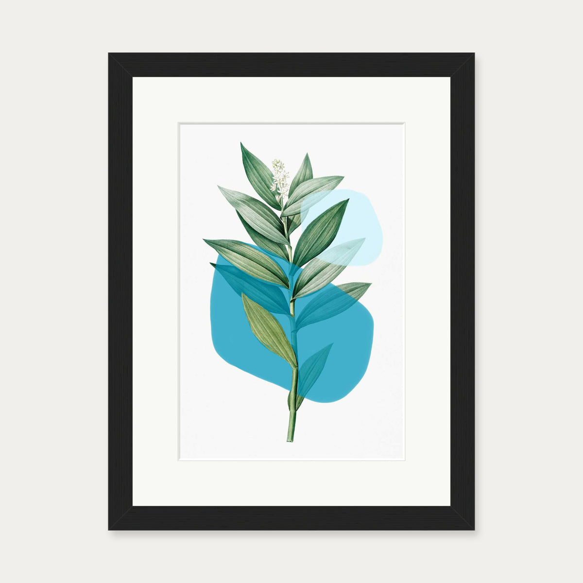 Botanical Leaf With Abstract Shapes Art Print — 30 x 40 cm — Black Frame