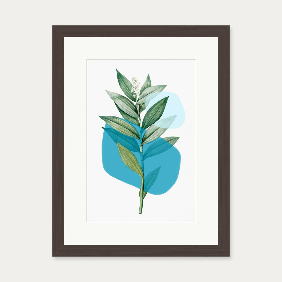 Botanical Leaf With Abstract Shapes Art Print — 30 x 40 cm — Brown Frame