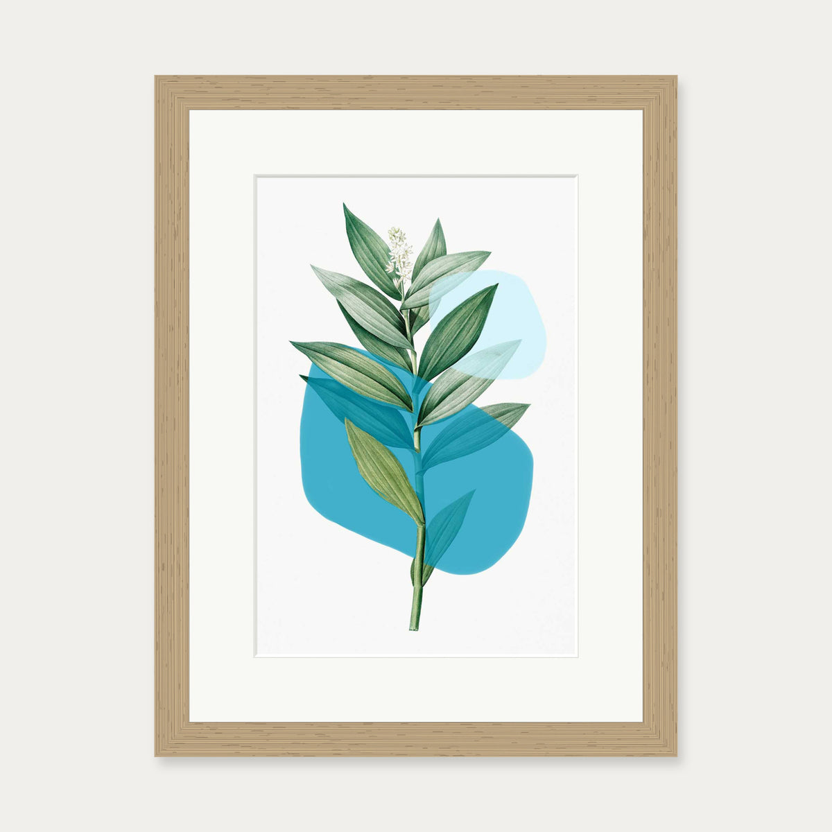 Botanical Leaf With Abstract Shapes Art Print — 30 x 40 cm — Oak Frame