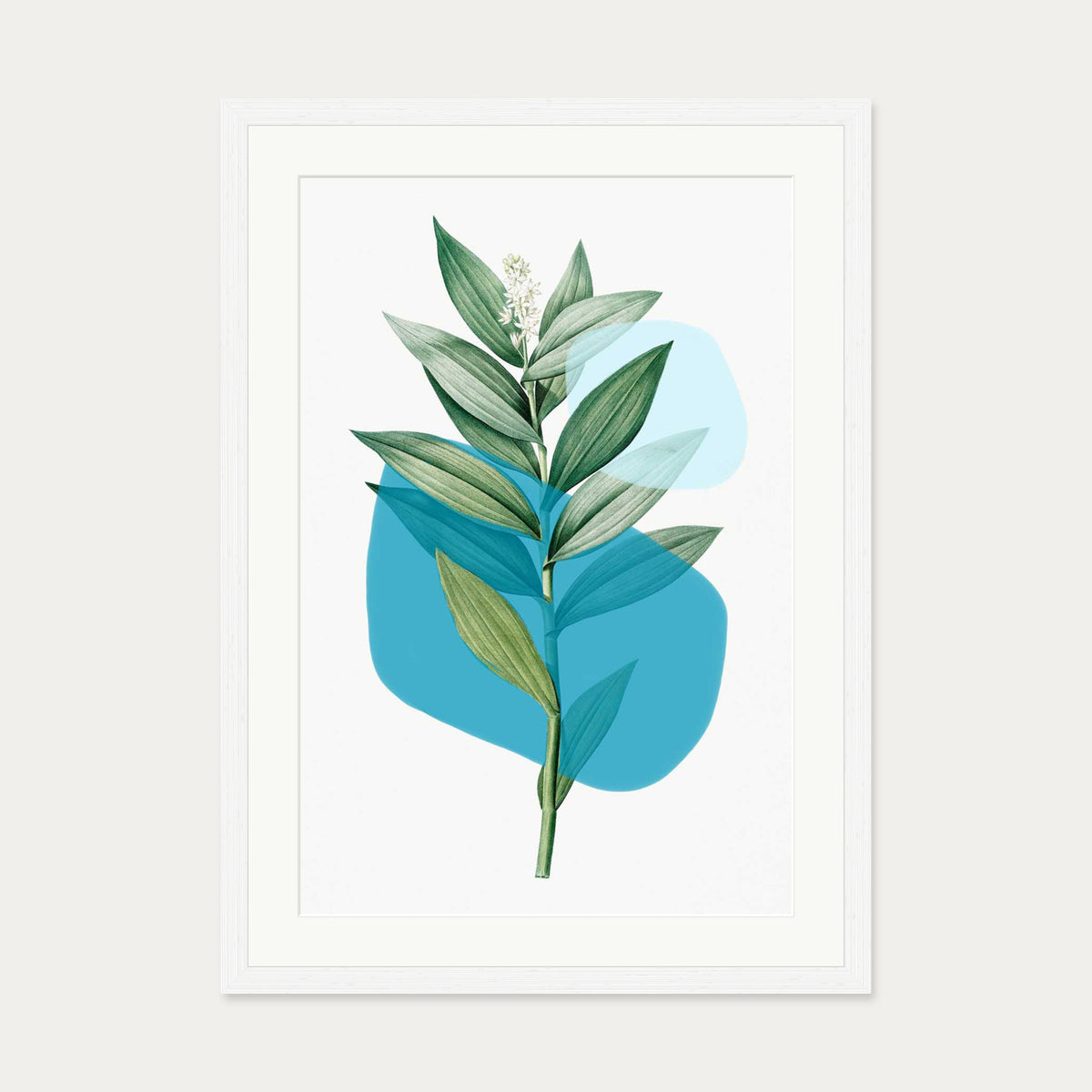 Botanical Leaf With Abstract Shapes Art Print — 50 x 70 cm — White Frame