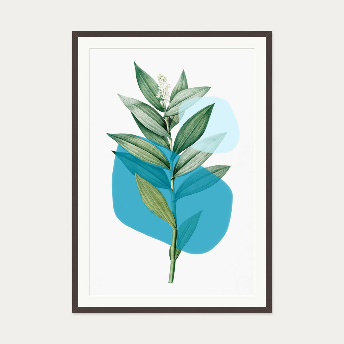 Botanical Leaf With Abstract Shapes Art Print — 70 x 100 cm — Brown Frame