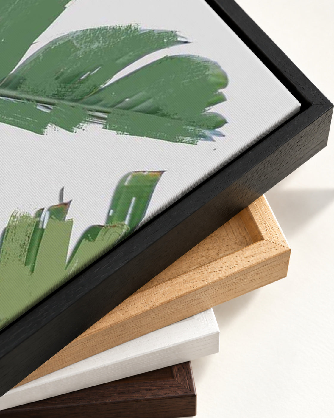 Botanical Palm Leaves Canvas Art — framed canvas corner and wrapped canvas detail