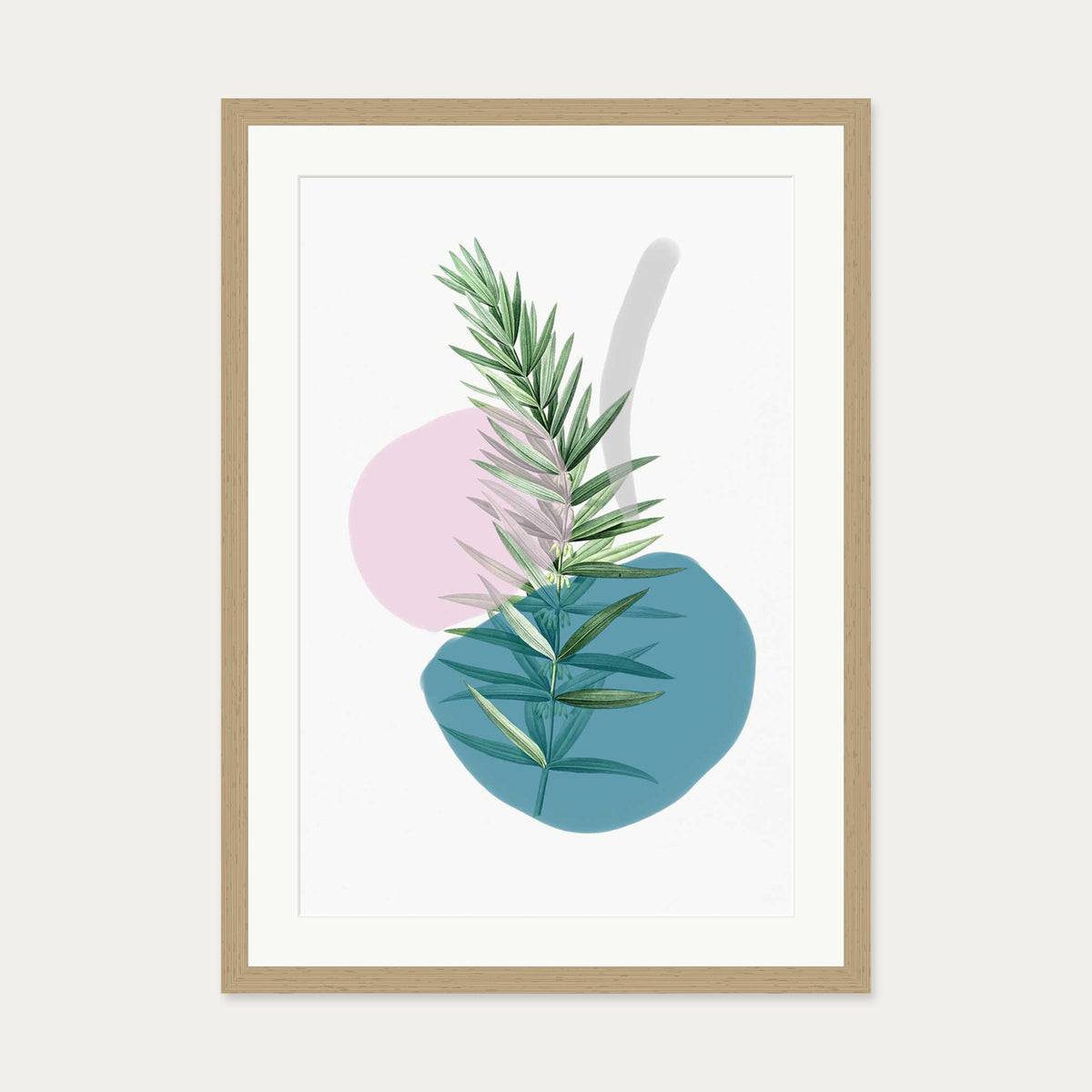Botanical Vintage Leaves Art Print — 50 x 70 cm — Oak Frame