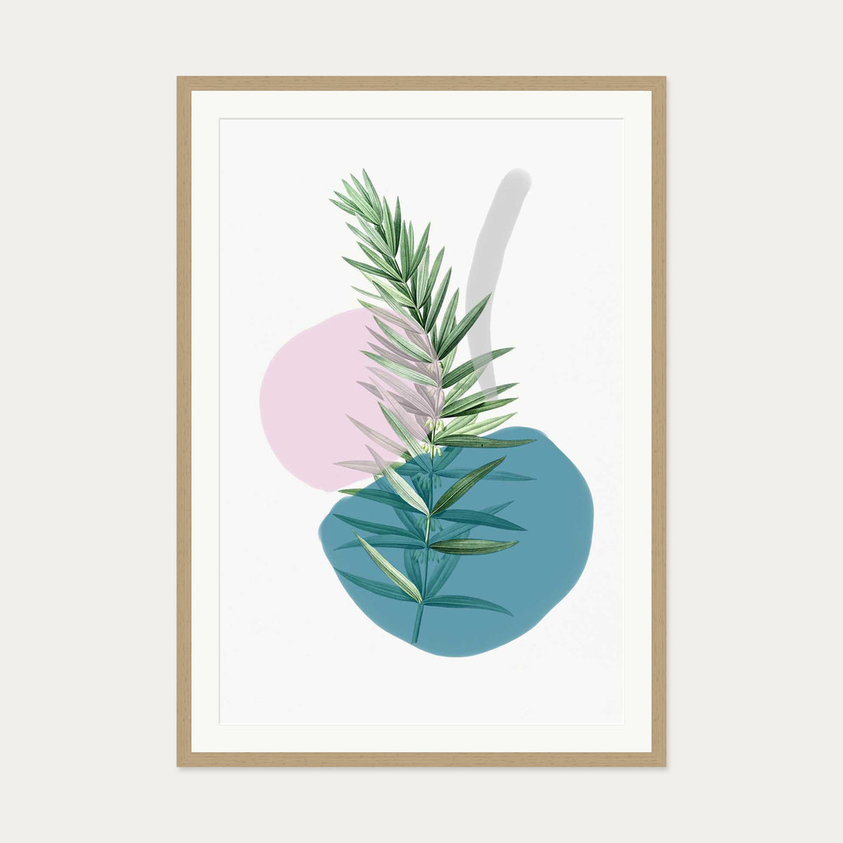 Botanical Vintage Leaves Art Print — 70 x 100 cm — Oak Frame
