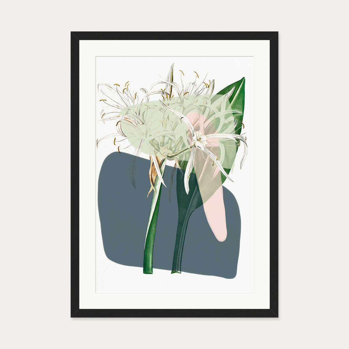 Botanical Vintage Spring Meadow Art Print — 50 x 70 cm — Black Frame