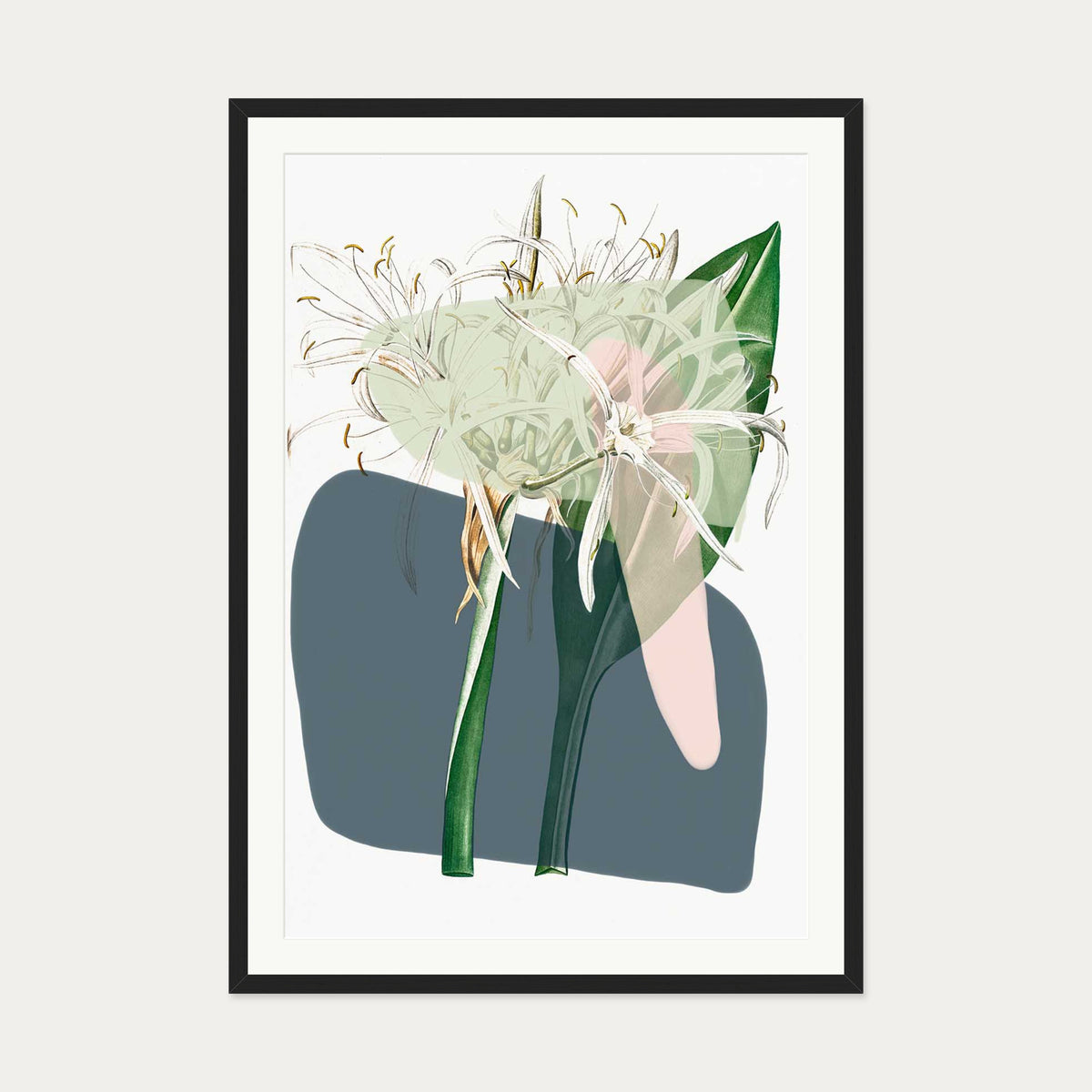 Botanical Vintage Spring Meadow Art Print — 70 x 100 cm — Black Frame