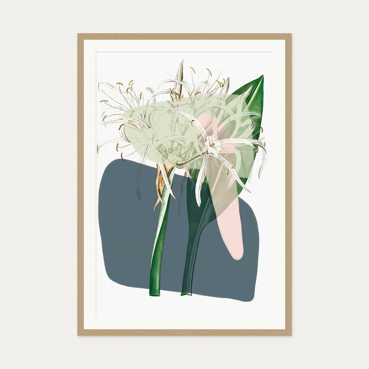 Botanical Vintage Spring Meadow Art Print — 70 x 100 cm — Oak Frame