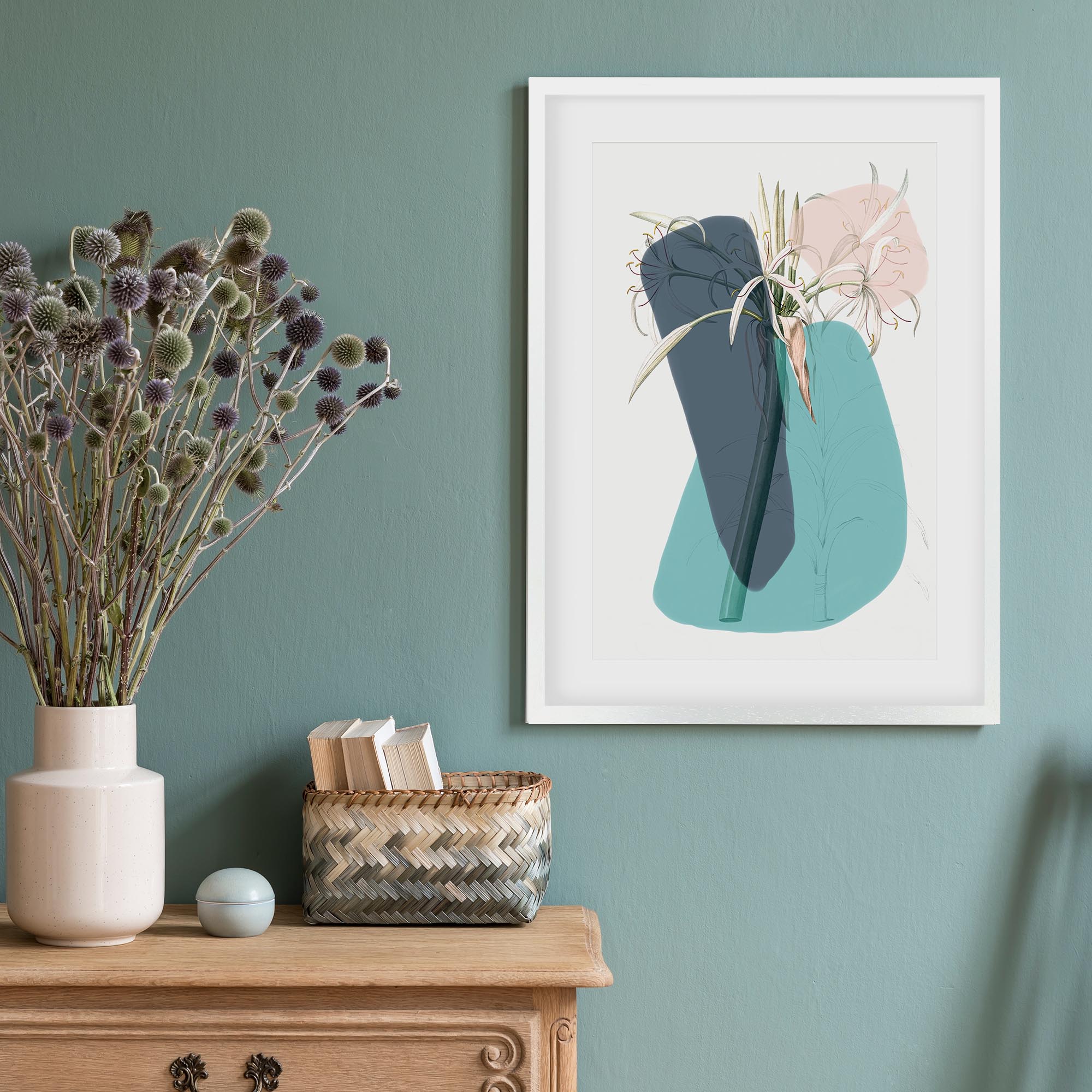 Botanical Vintage Teal Framed Art