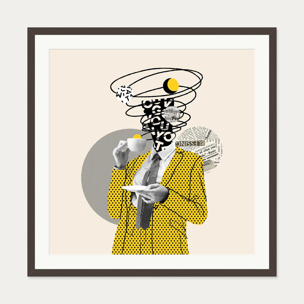 Brainstorm Graphic Art Print — 70 x 70 cm — Brown Frame