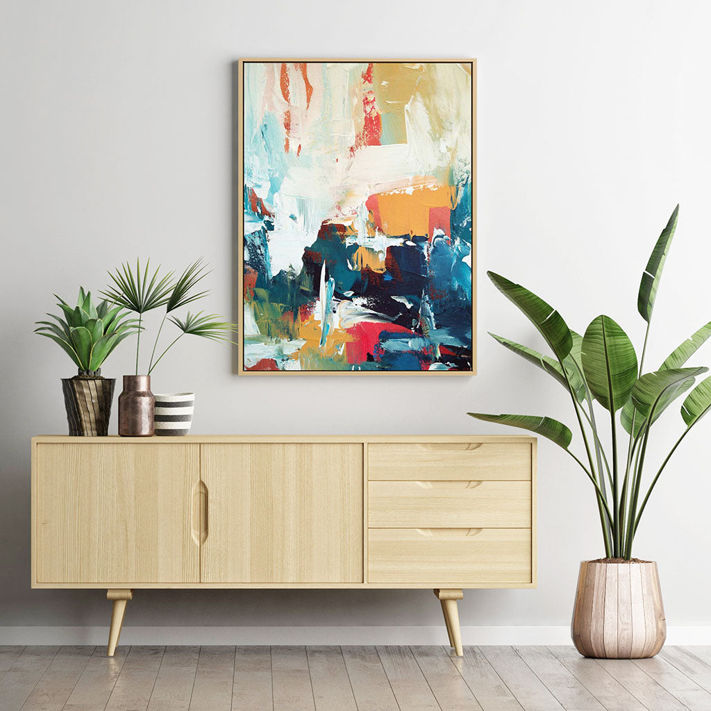 large colourful abstract art in living room