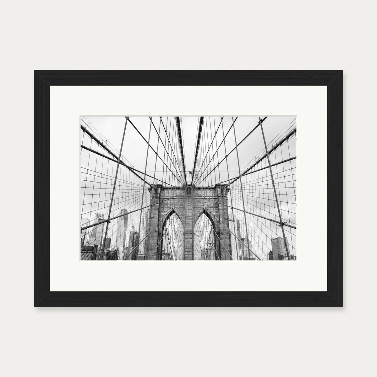Brooklyn Bridge black & White Wall Art Print — 30 x 40 cm — Black Frame