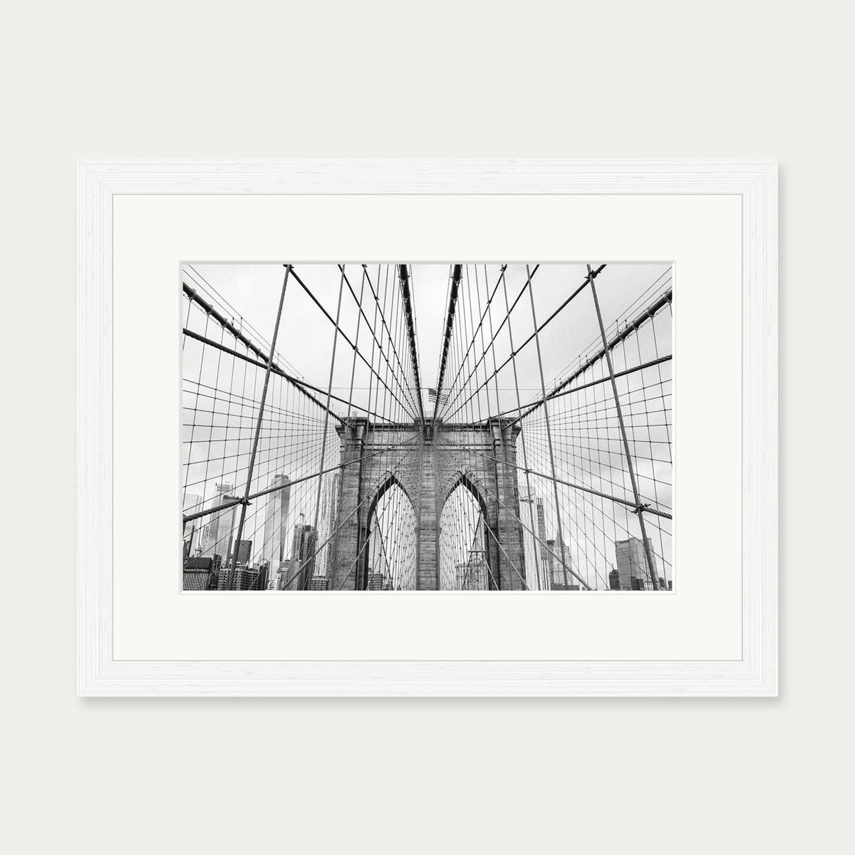 Brooklyn Bridge black & White Wall Art Print — 30 x 40 cm — White Frame