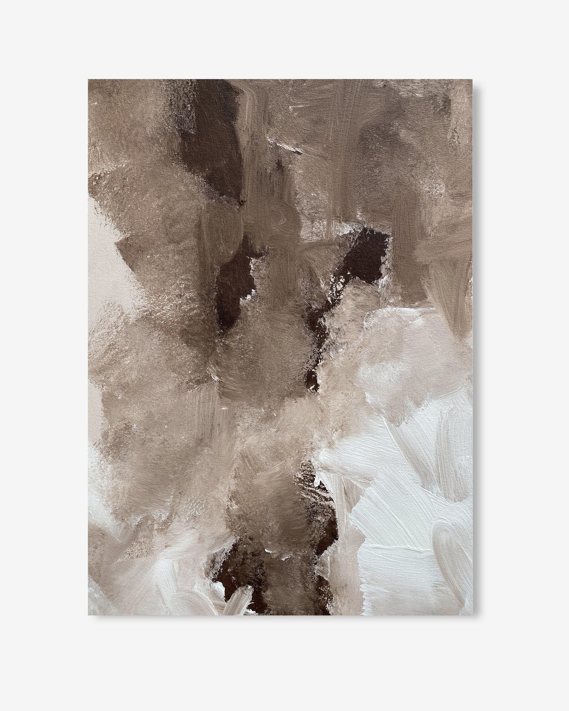 Abstract art print with brown and beige tones on a white background