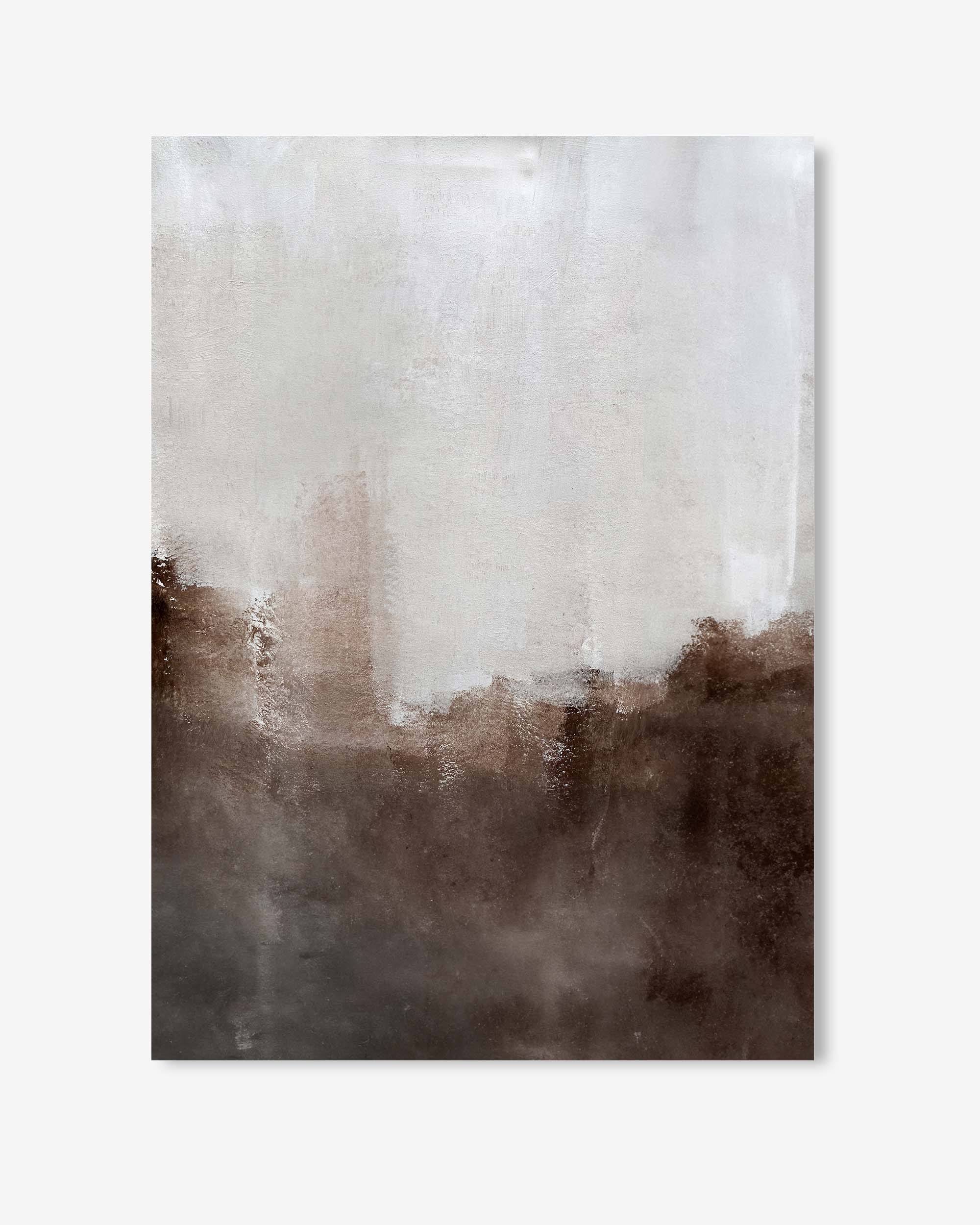 Abstract art print with brown and white gradient on a light gray background