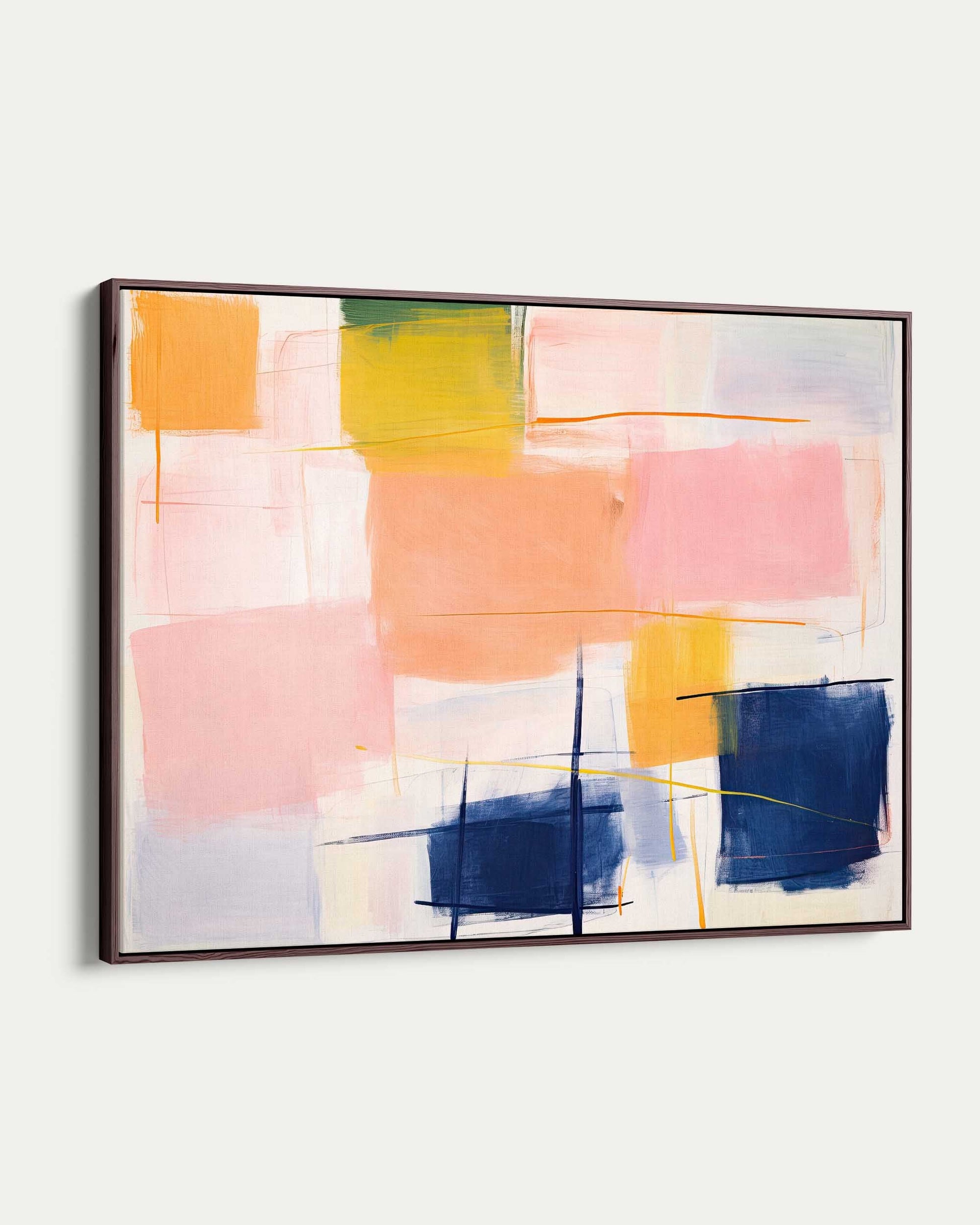 Abstract art piece with colorful squares on a white background