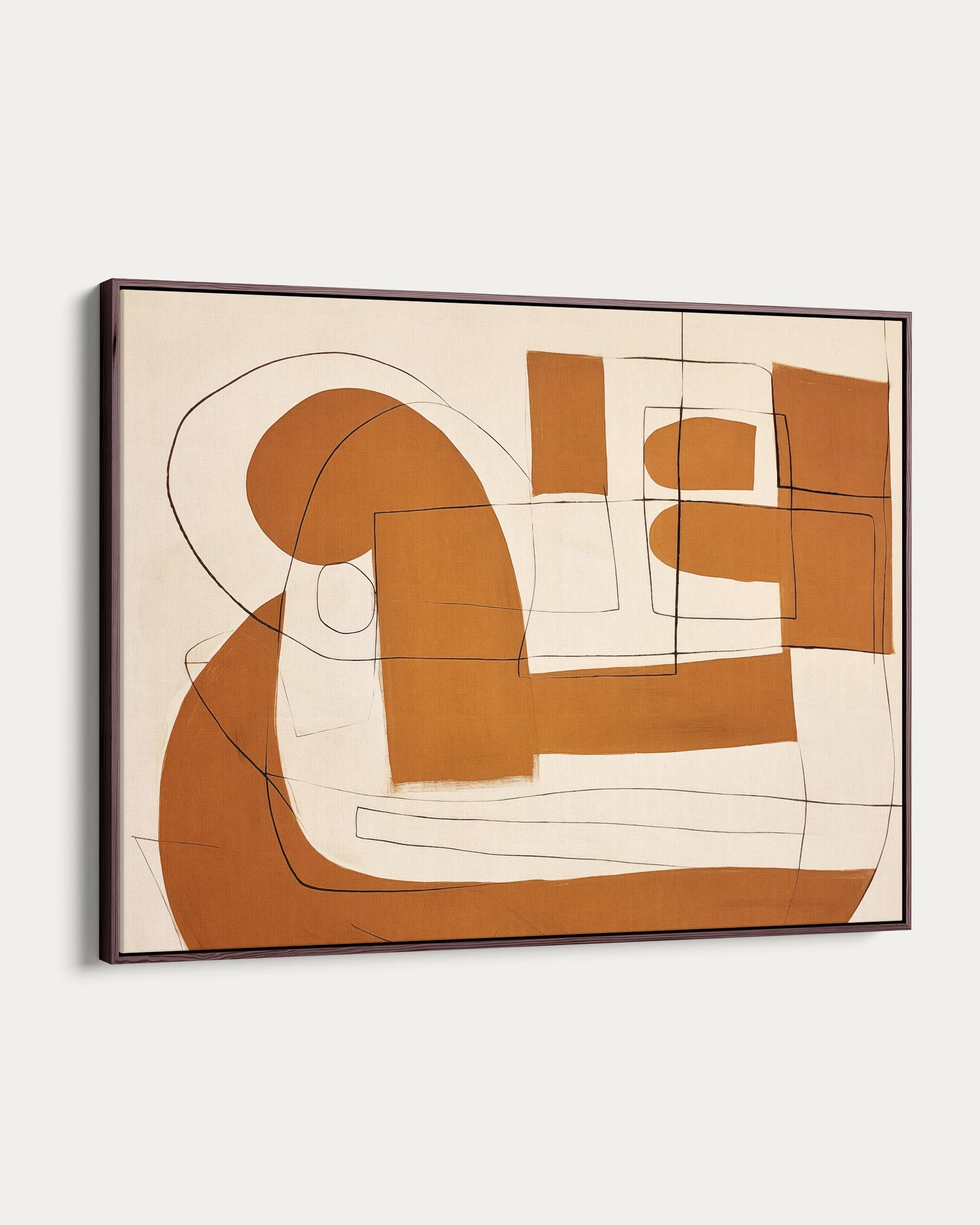 Abstract art piece with brown shapes on a beige background