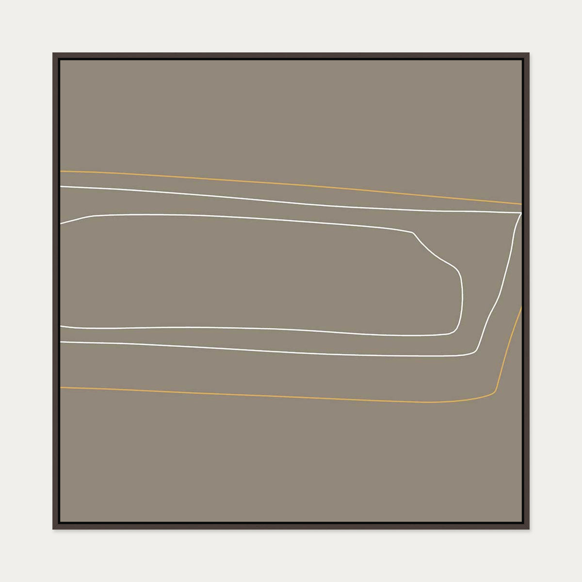 Brown On White Gold Lines Canvas Art — 100 x 100 cm — Brown Frame