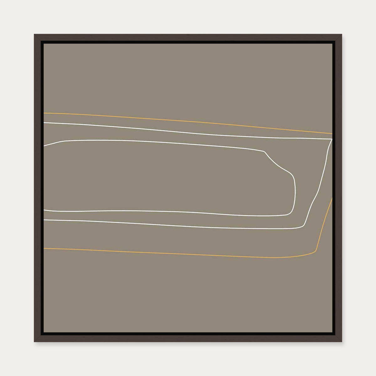 Brown On White Gold Lines Canvas Art — 50 x 50 cm — Brown Frame