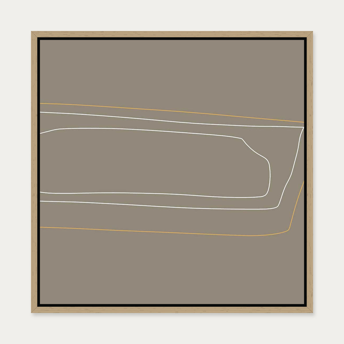 Brown On White Gold Lines Canvas Art — 50 x 50 cm — Oak Frame