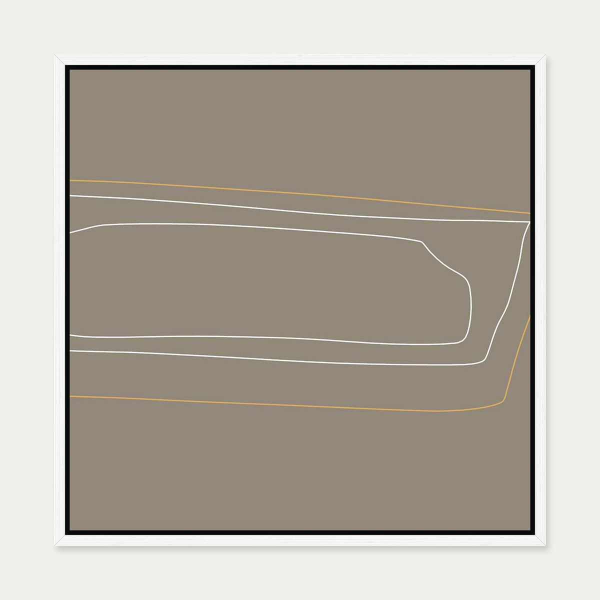 Brown On White Gold Lines Canvas Art — 50 x 50 cm — White Frame