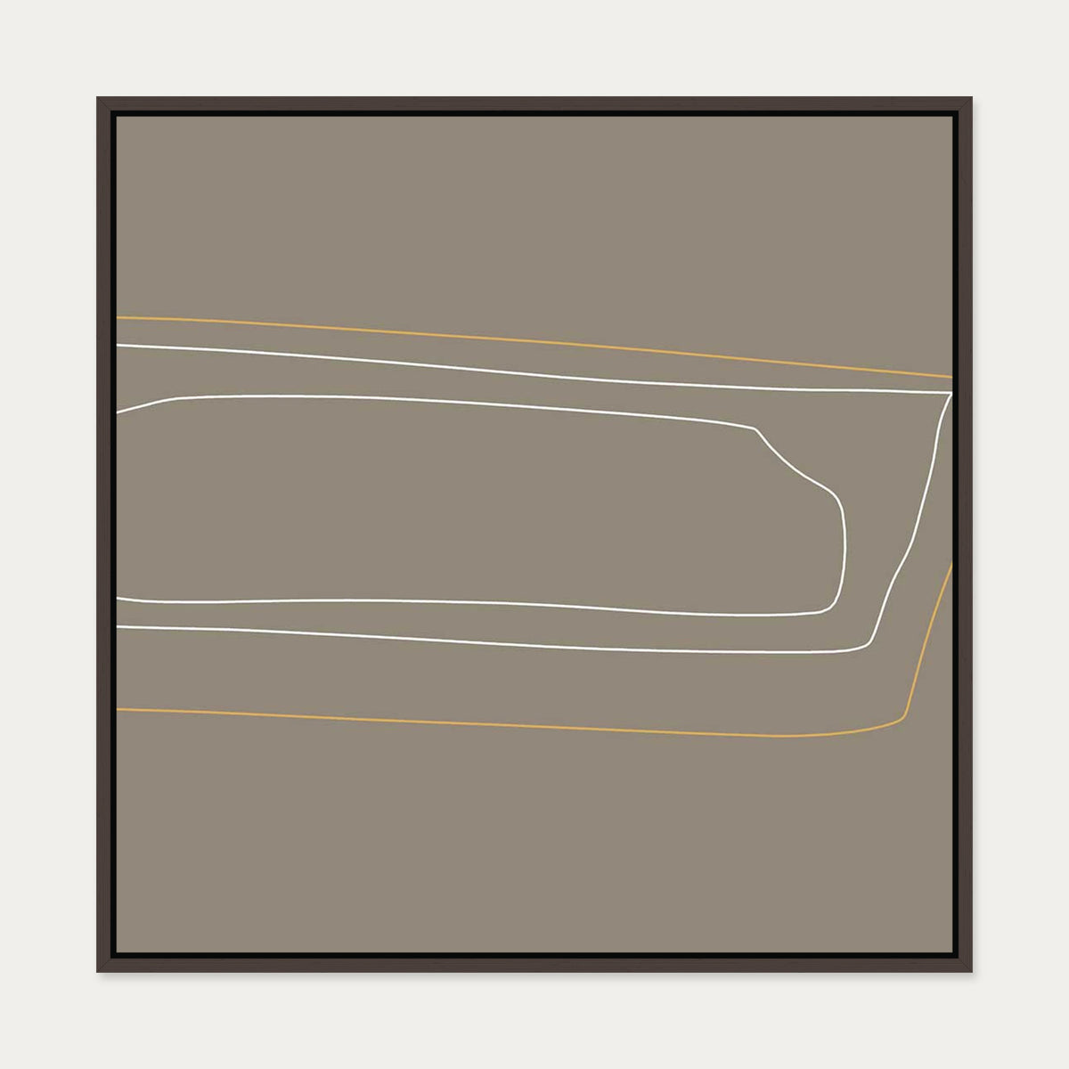 Brown On White Gold Lines Canvas Art — 70 x 70 cm — Brown Frame