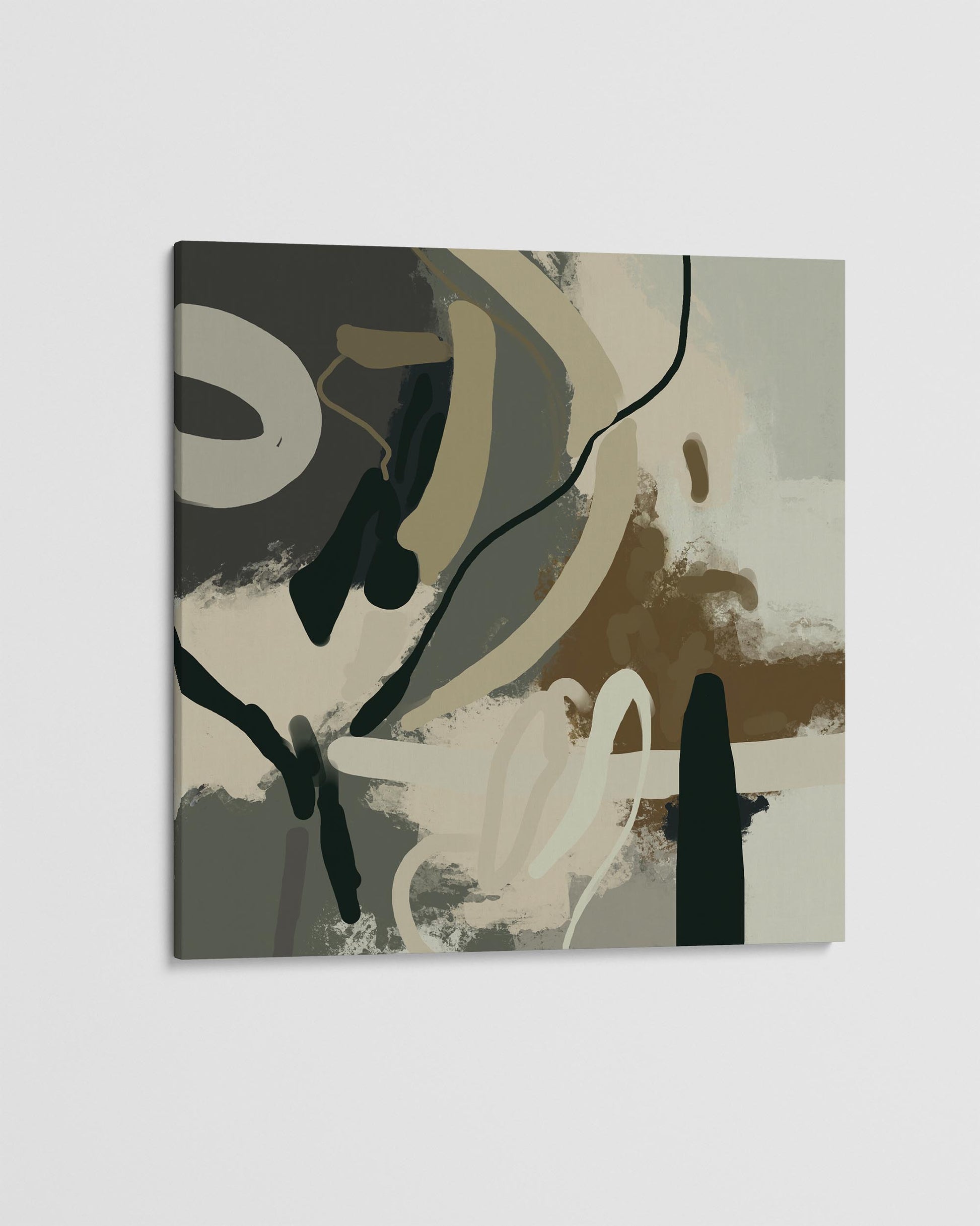 Abstract art piece with geometric shapes on a light gray background