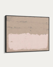 Abstract art piece with two horizontal color bands in a black frame on a white background