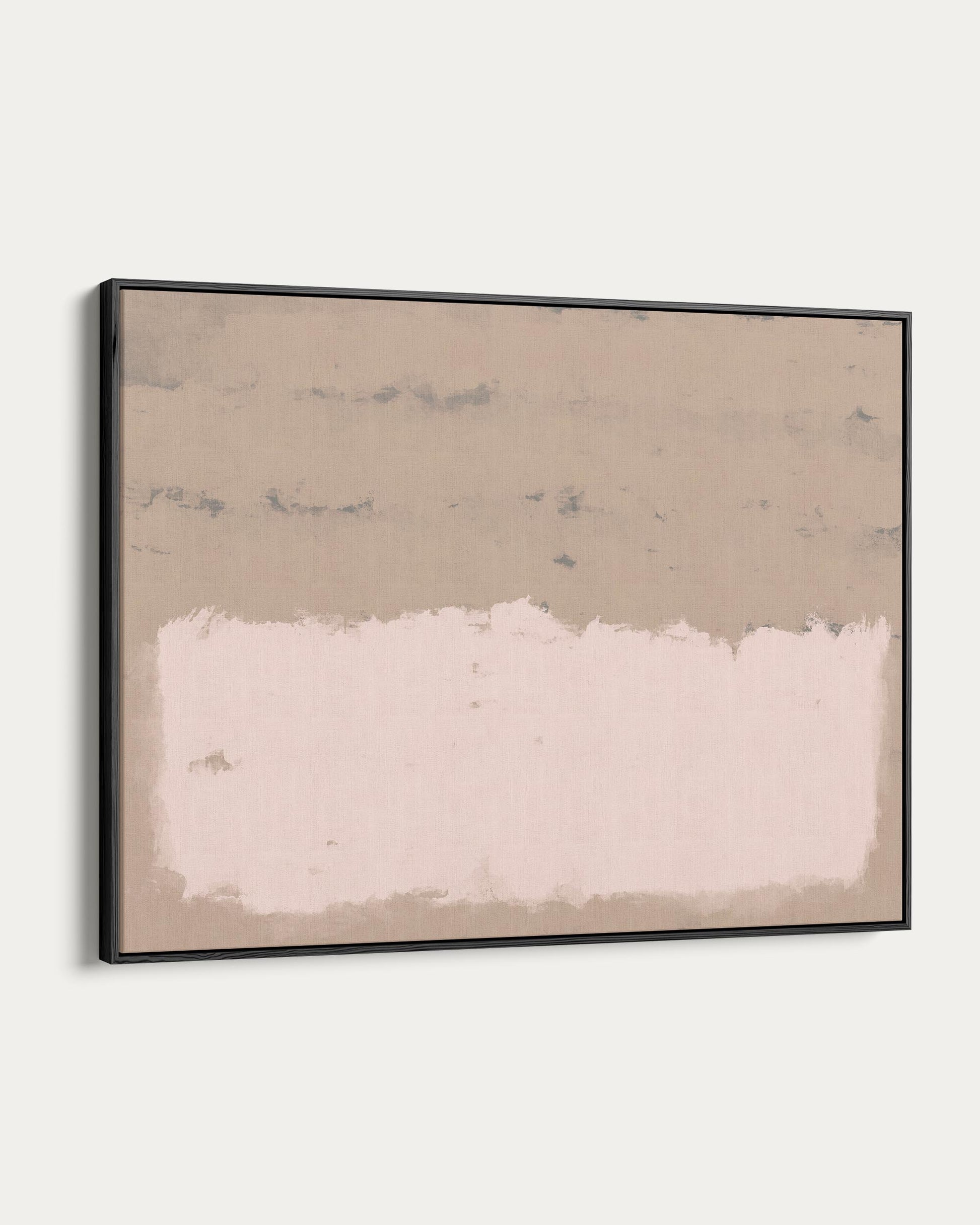 Abstract art piece with two horizontal color bands in a black frame on a white background