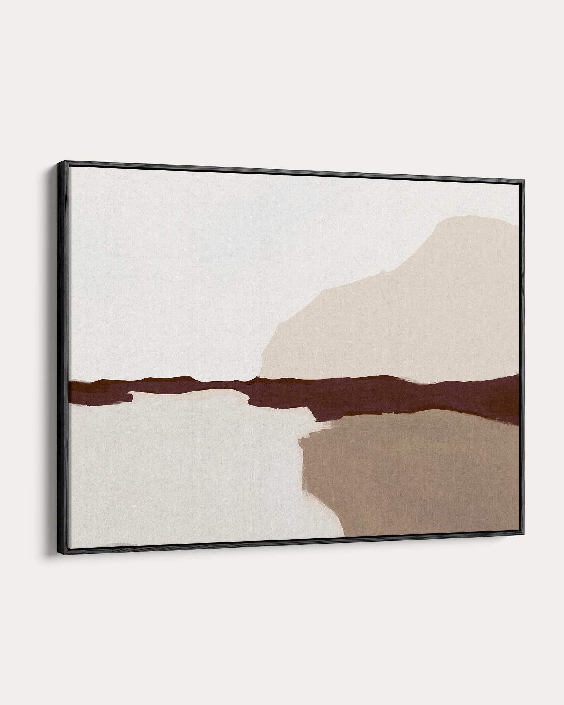 Framed abstract art with earthy tones on a white background