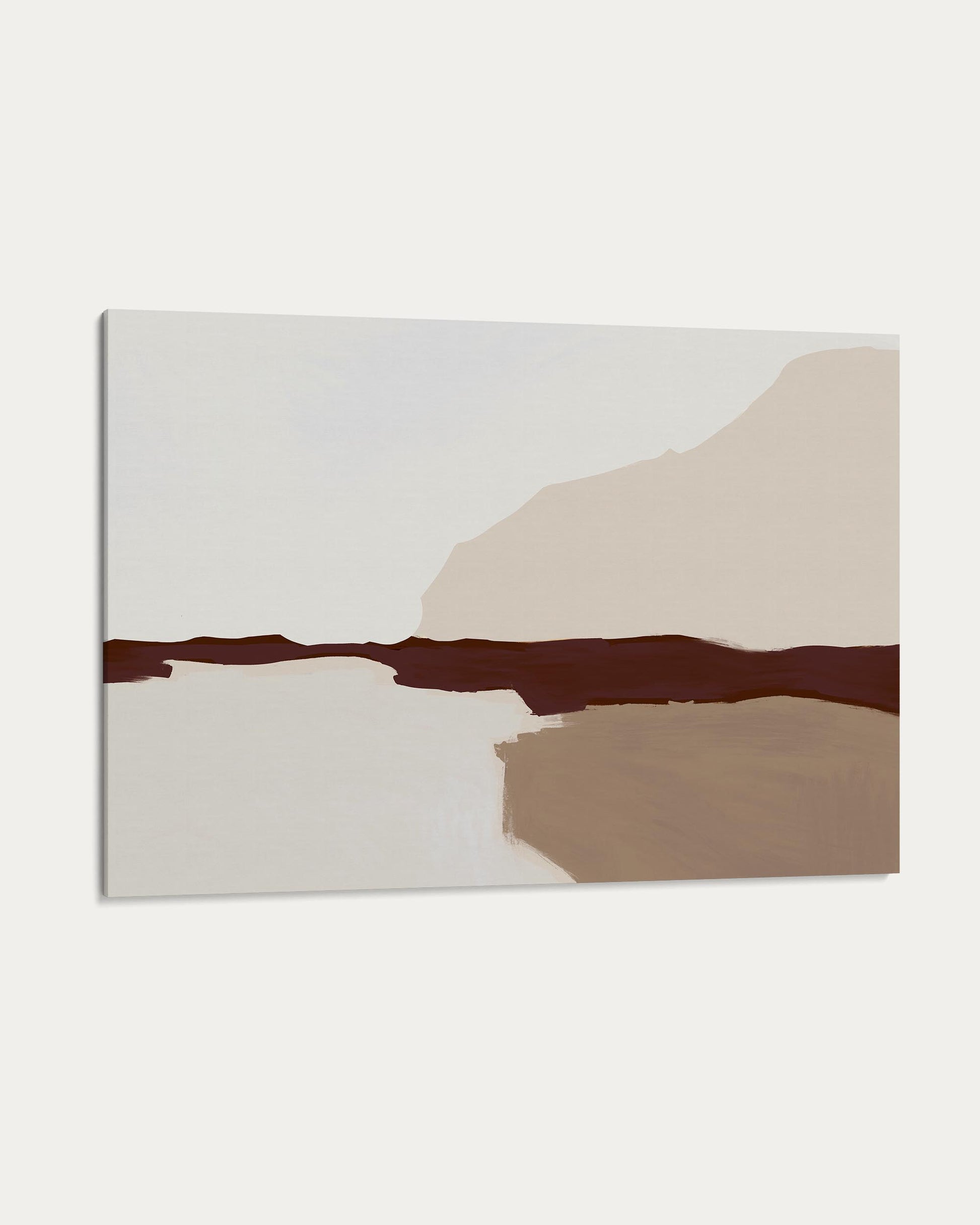 Abstract art piece with a mountain silhouette on a beige background