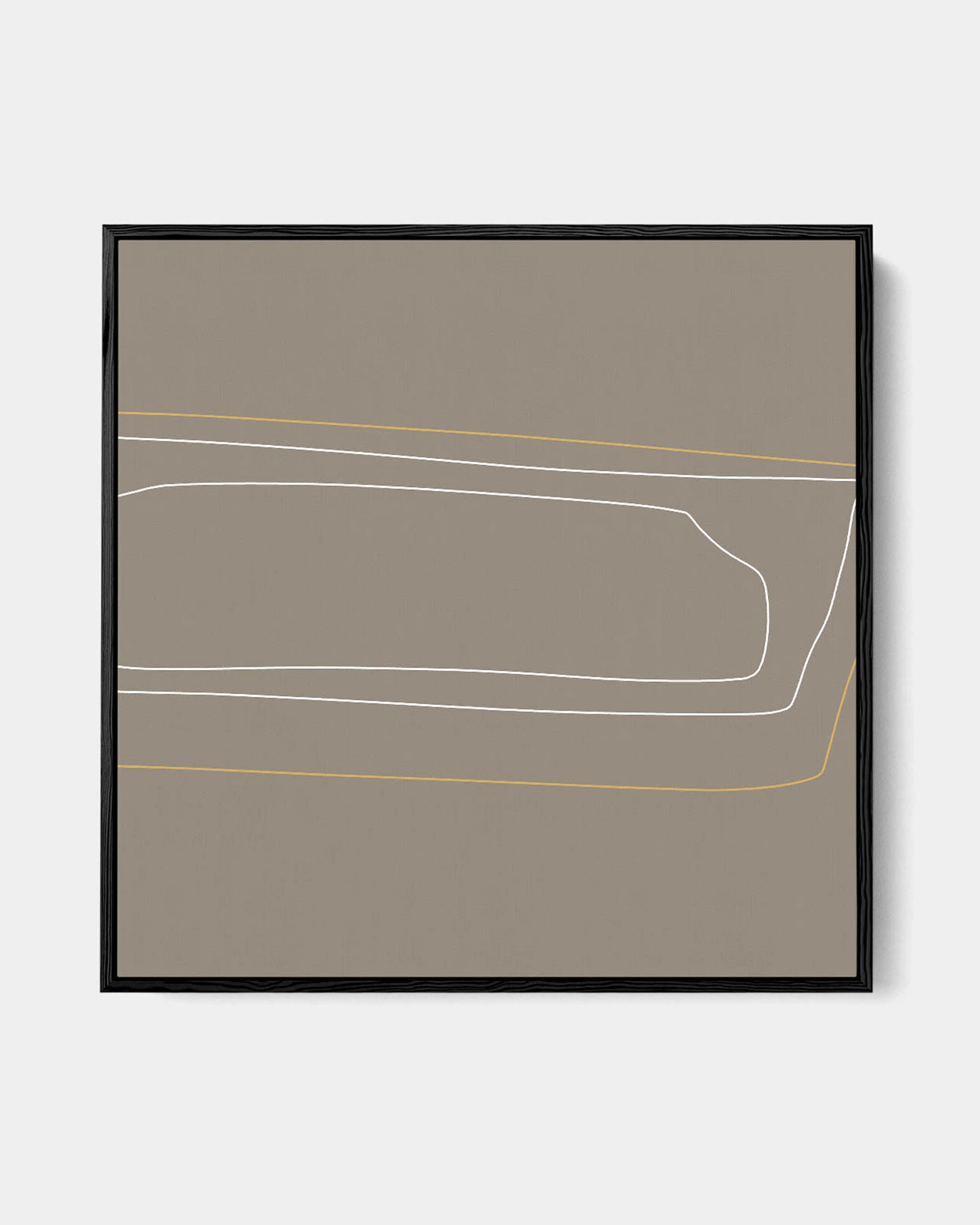 Brown On White Gold Lines Framed Canvas