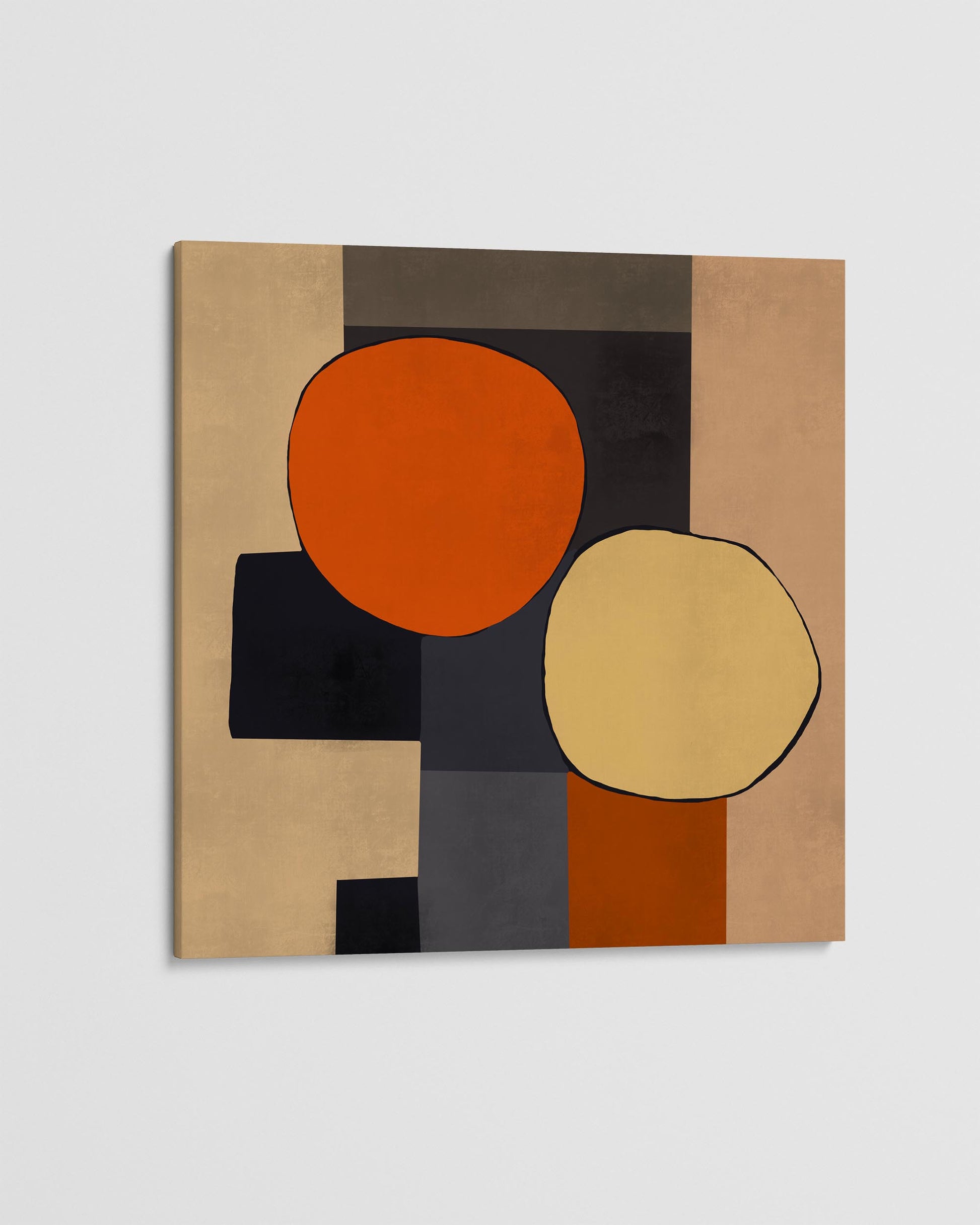 Abstract art piece with geometric shapes on a beige background