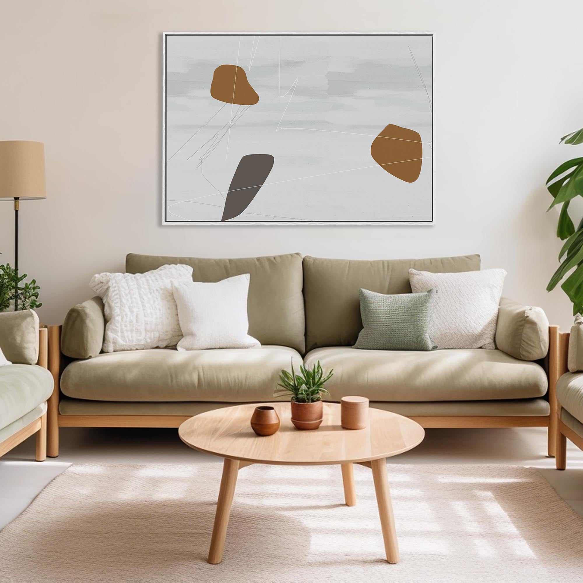 Neutral On Brown Abstract Framed Canvas