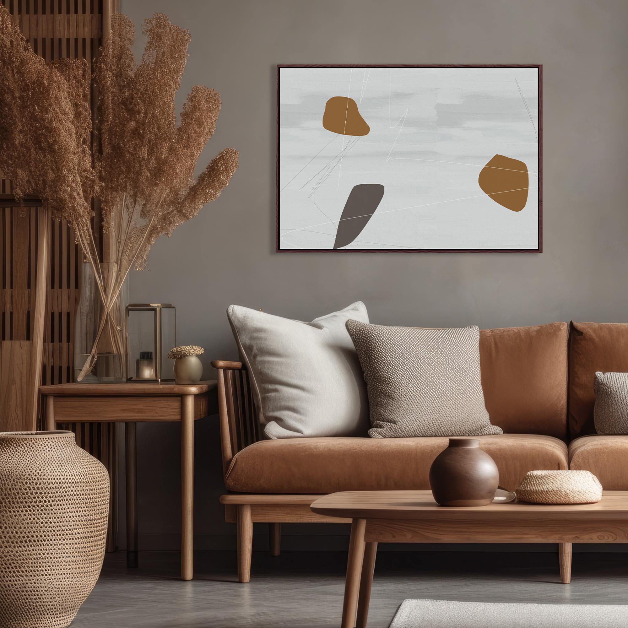 Neutral On Brown Abstract Framed Canvas