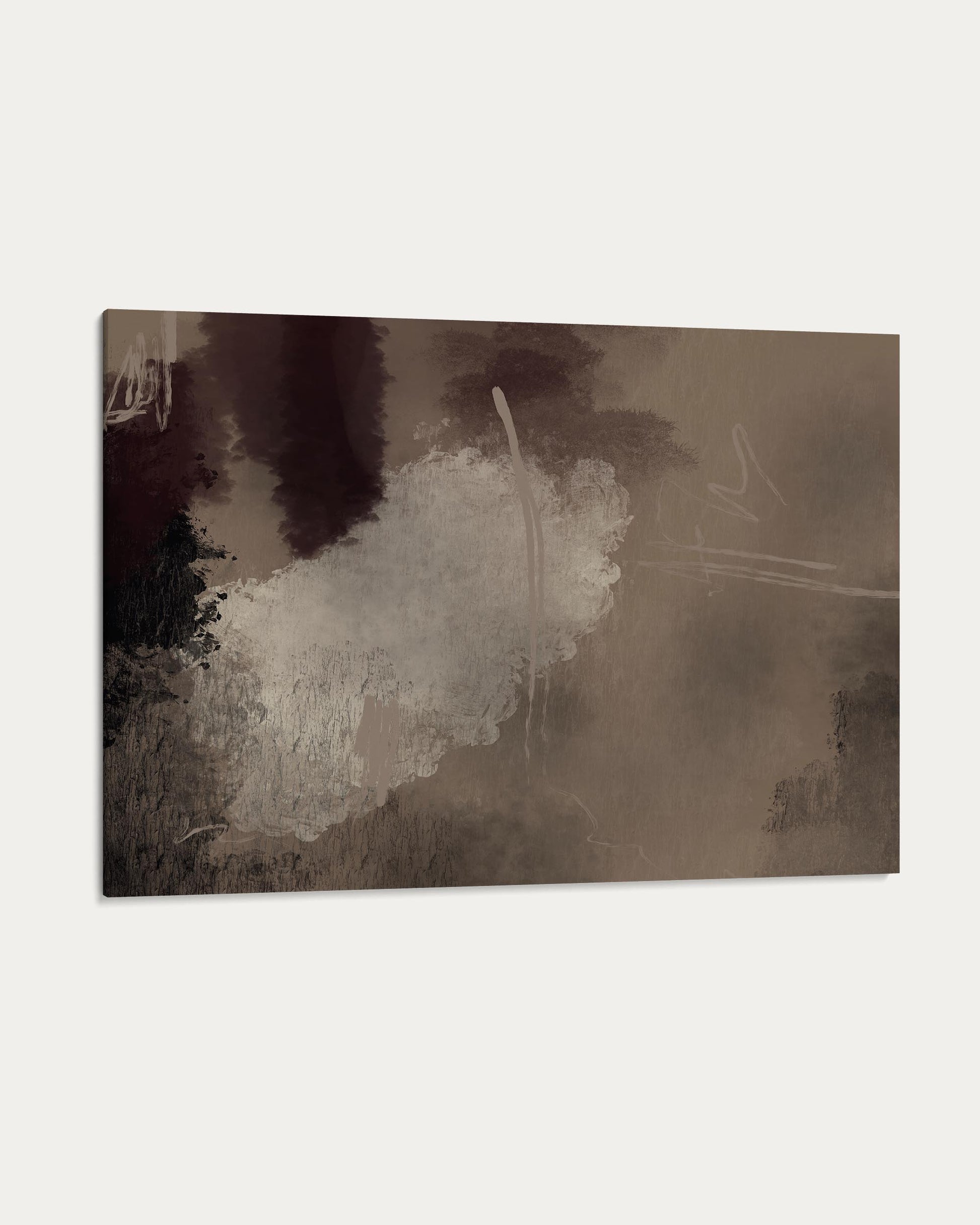 Abstract art piece in sepia tones on a white background