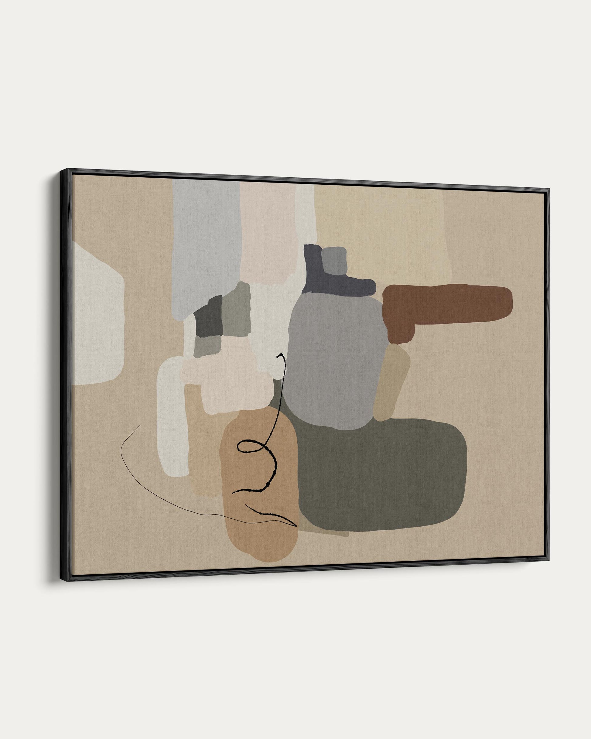 Abstract art piece with geometric shapes on a beige background