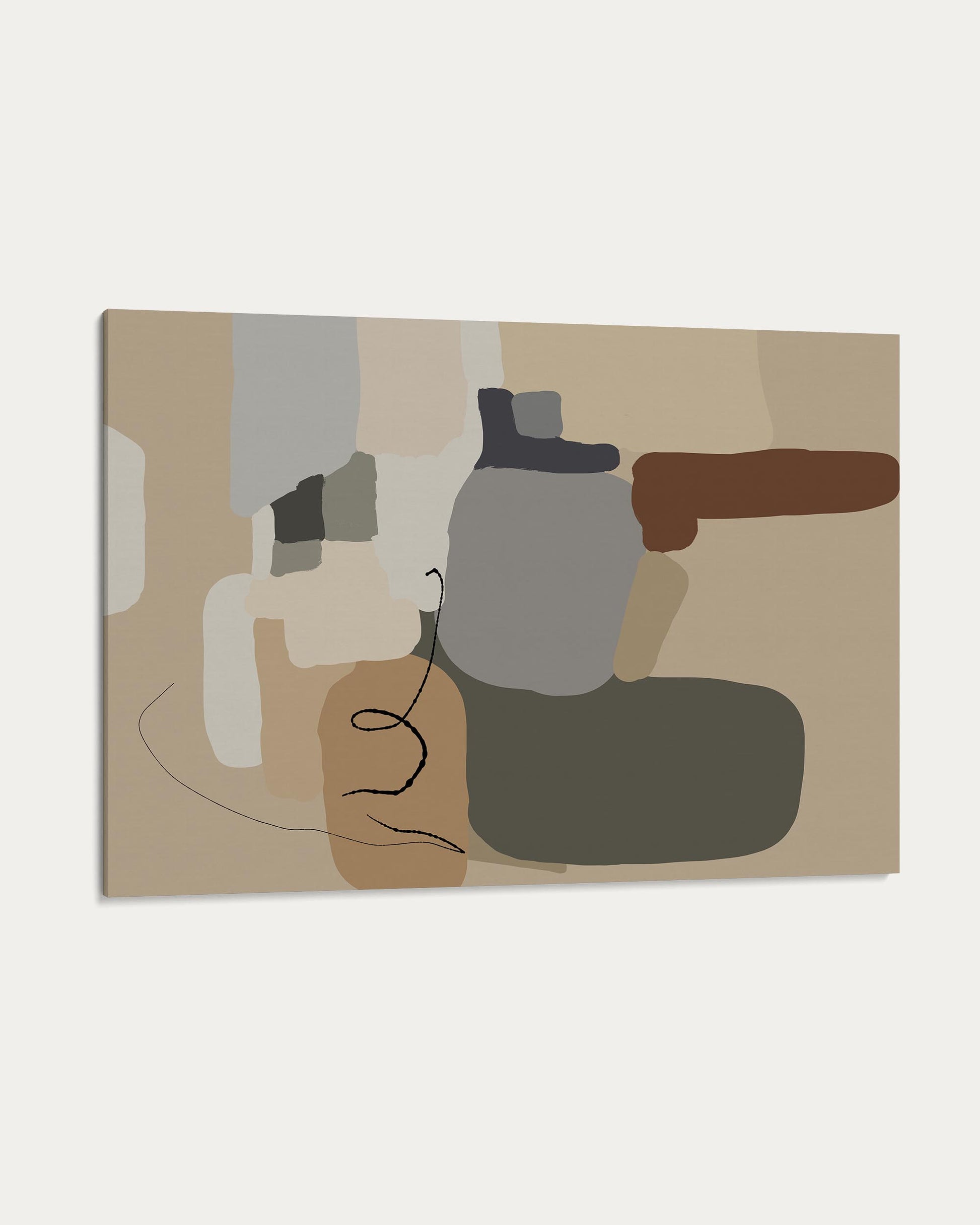 Abstract art piece with geometric shapes on a beige background