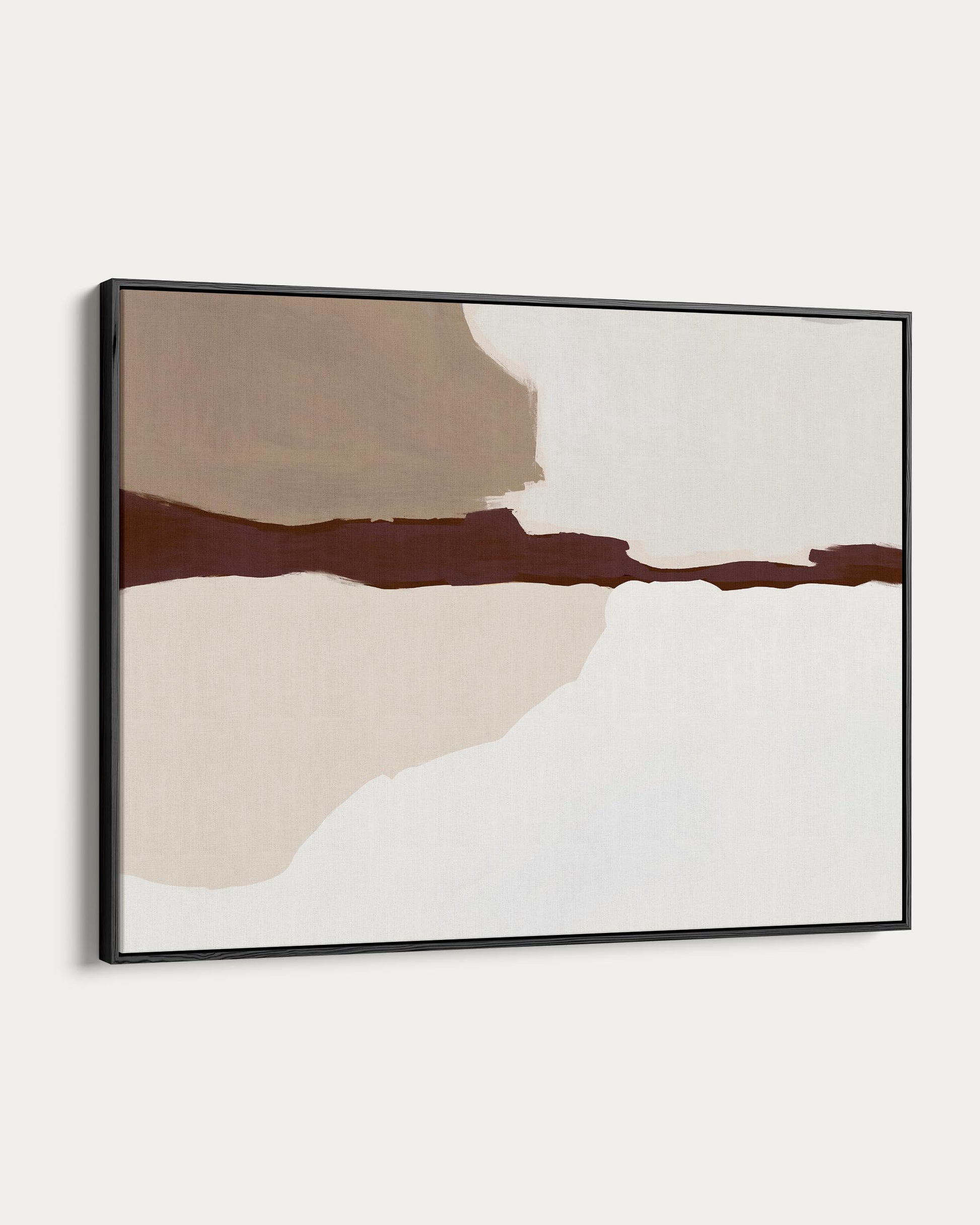 Abstract art piece with brown and beige colors on a white background