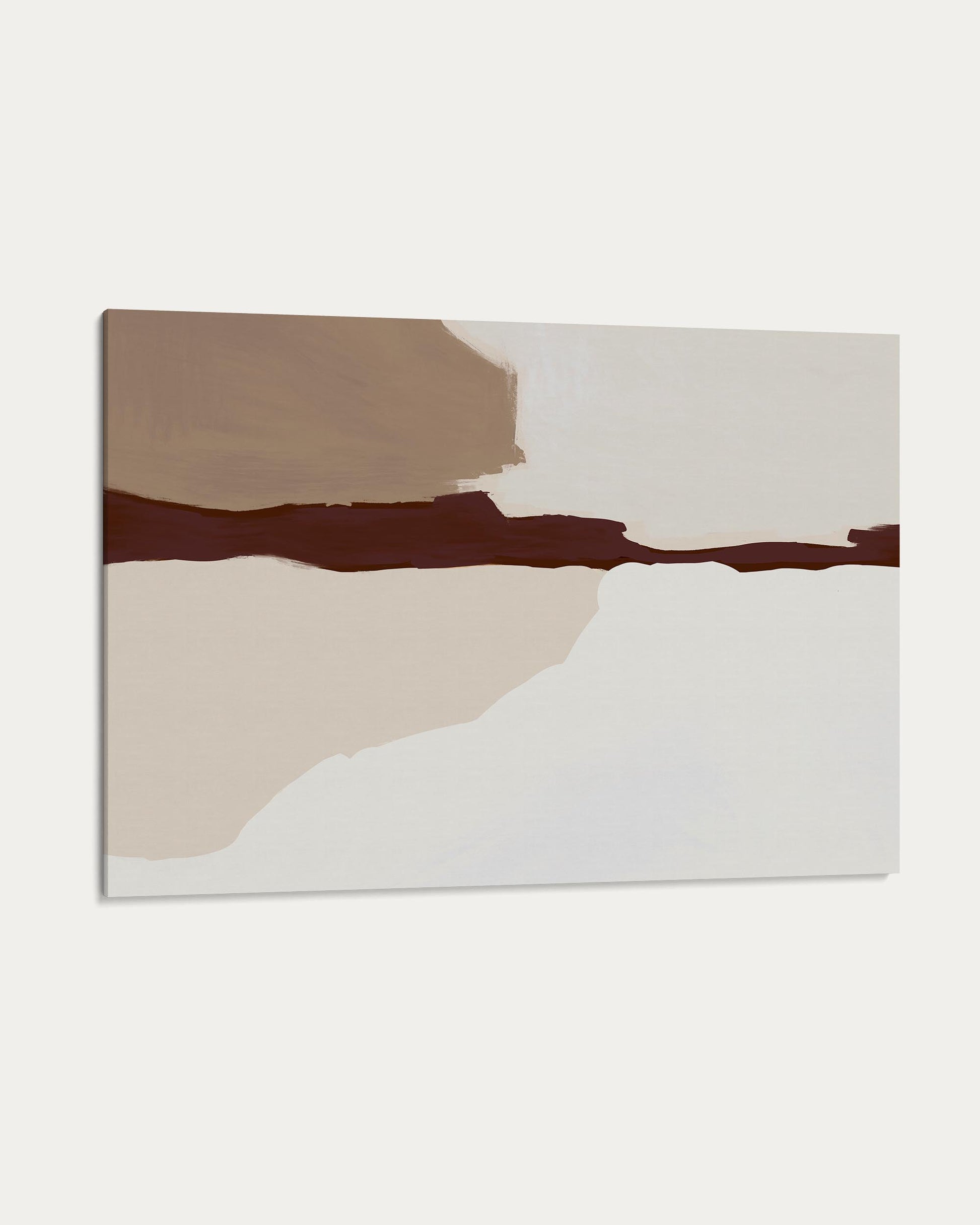 Abstract art piece with brown and beige shapes on a white background