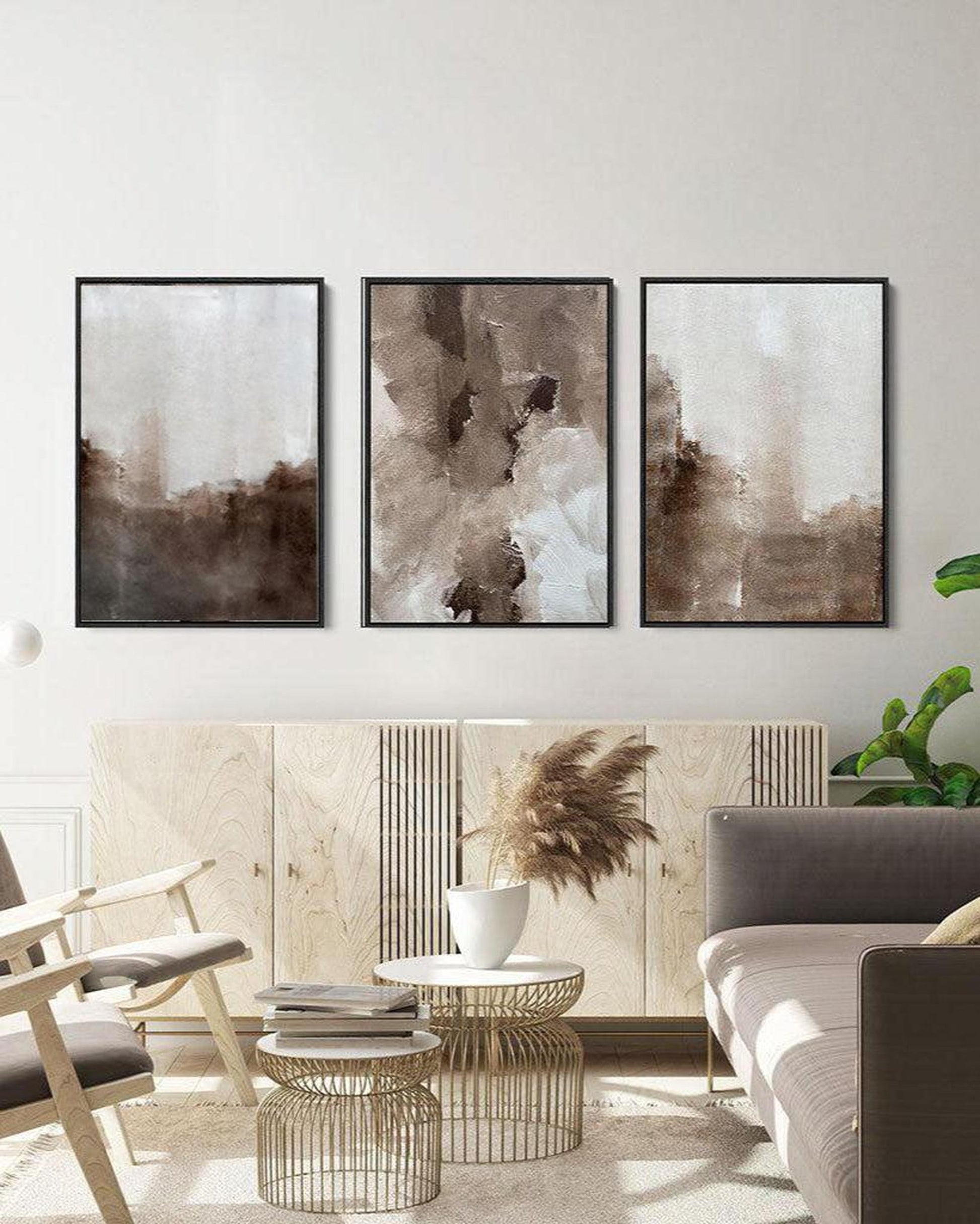 Abstract Brown Shade Canvas Set of 3-Abstract House