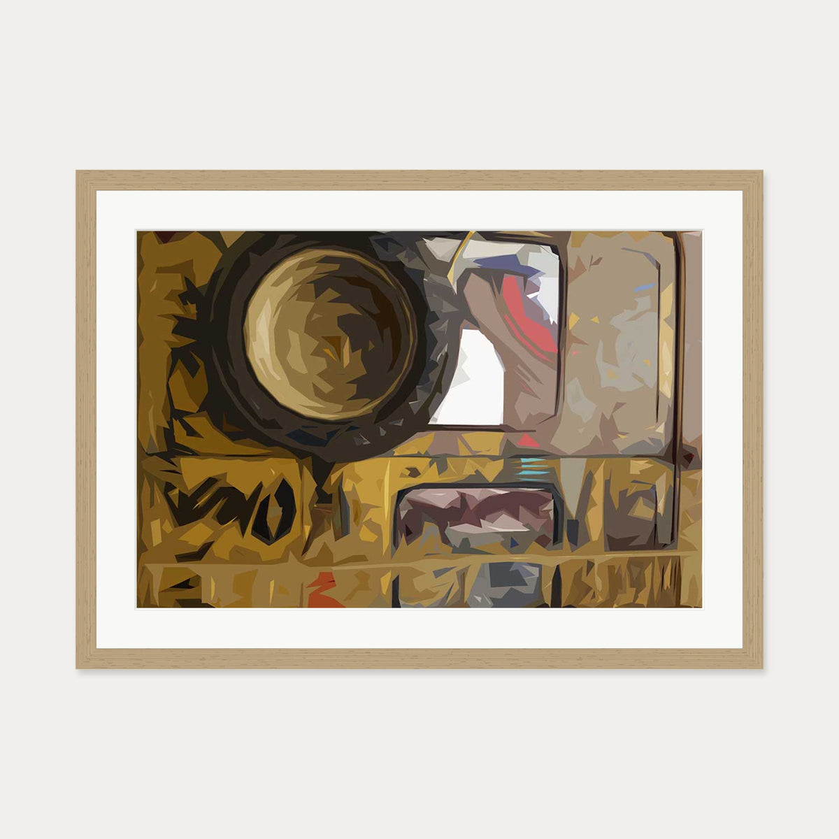 Brushed Abstract Van Art Print — 50 x 70 cm — Oak Frame